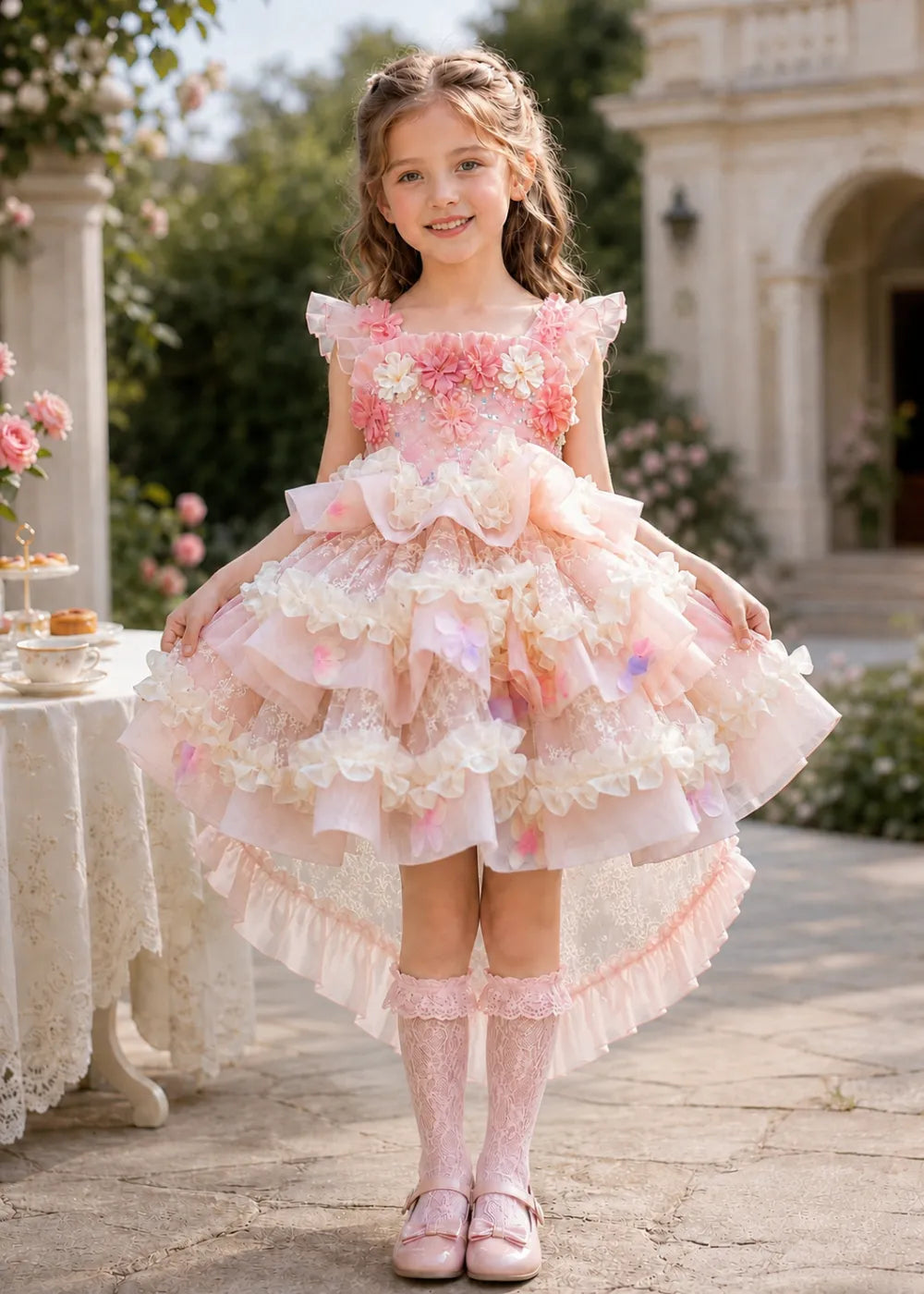 Romantic Floral Ruffle Flower Girl Dress