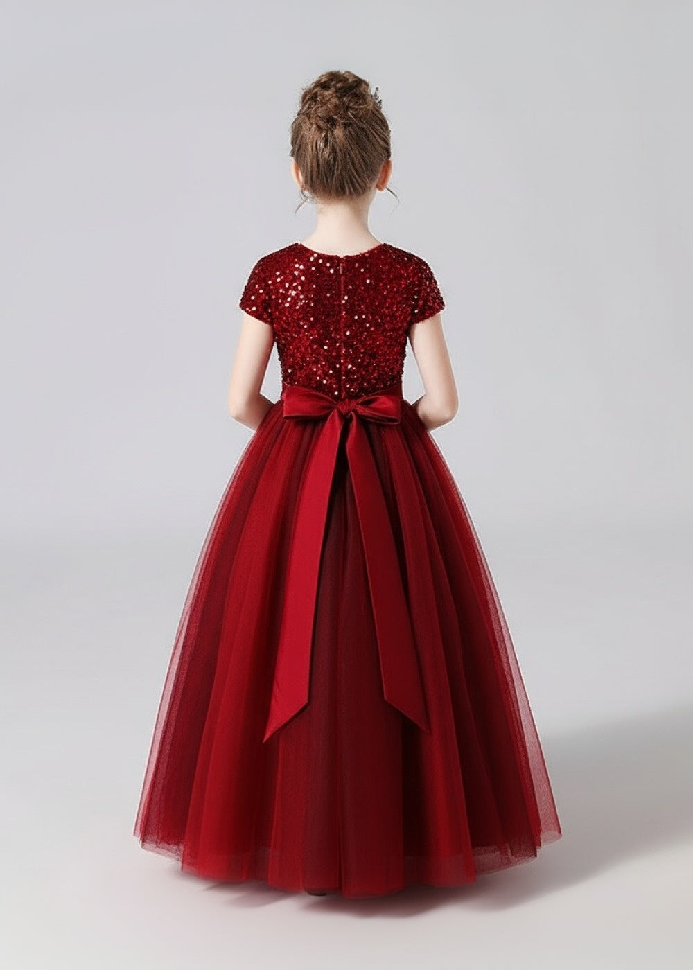 Burgundy Holiday & Wedding Sequin Princess Dress