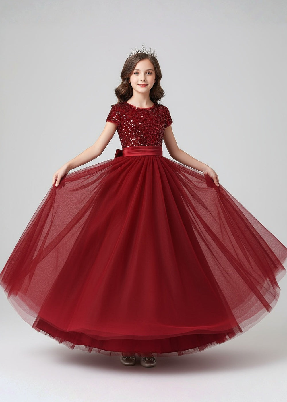 Burgundy Holiday & Wedding Sequin Princess Dress