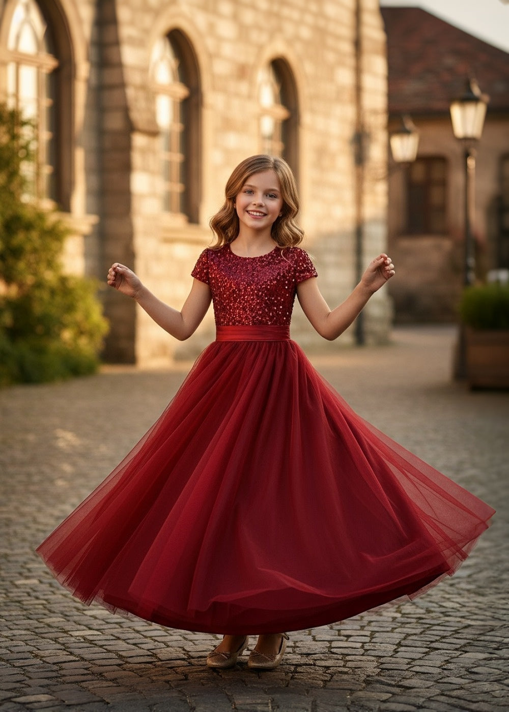 Burgundy Holiday & Wedding Sequin Princess Dress