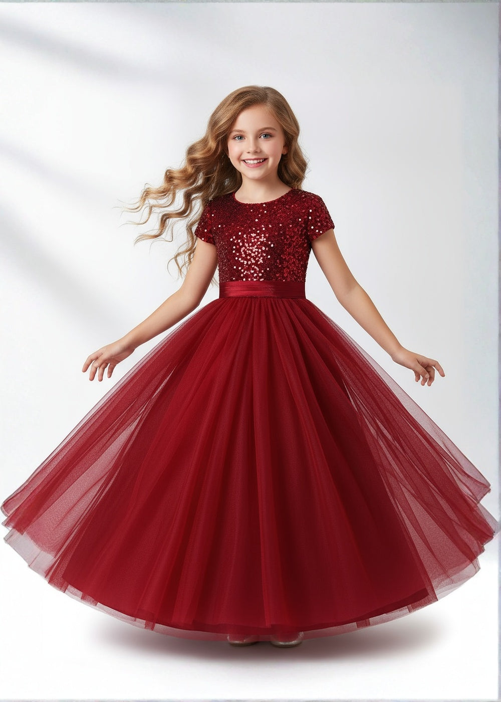 Burgundy Holiday & Wedding Sequin Princess Dress