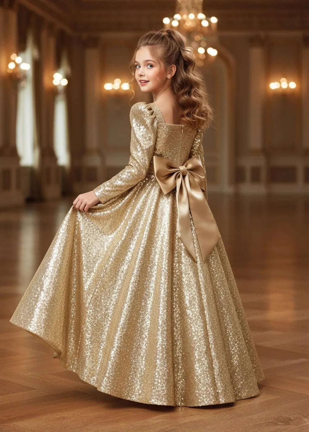 Royal Gold Sparkle Long Sleeve Princess Gown