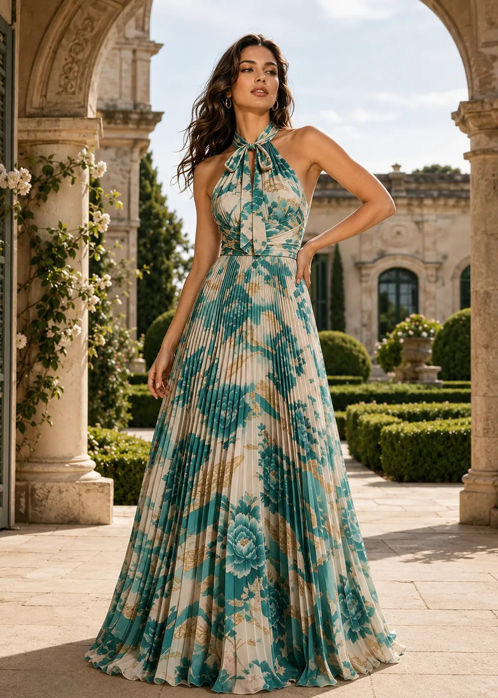 Romantic Tie Neck Floral Maxi Dress