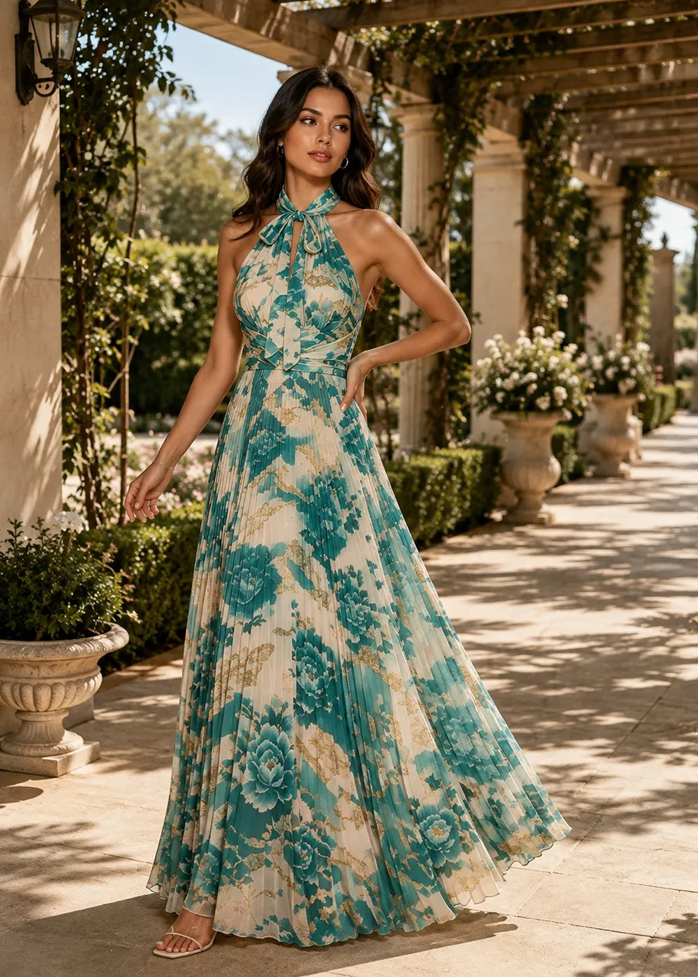 Romantic Tie Neck Floral Maxi Dress