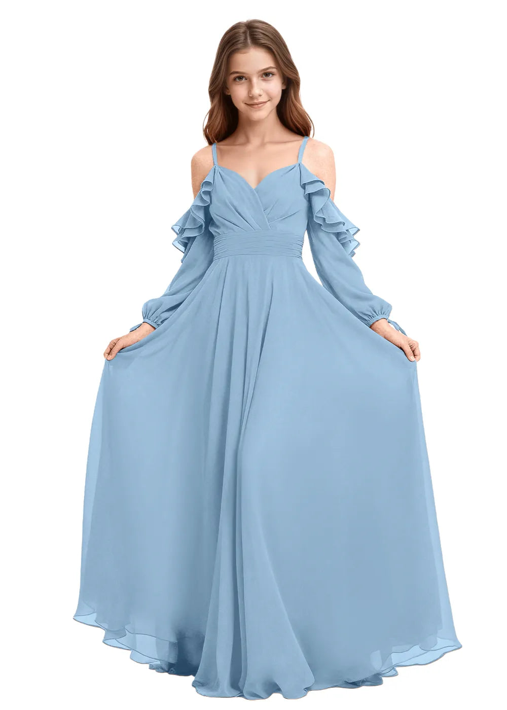 Elegant Ruffle Sleeve Chiffon Junior Bridesmaid Dress