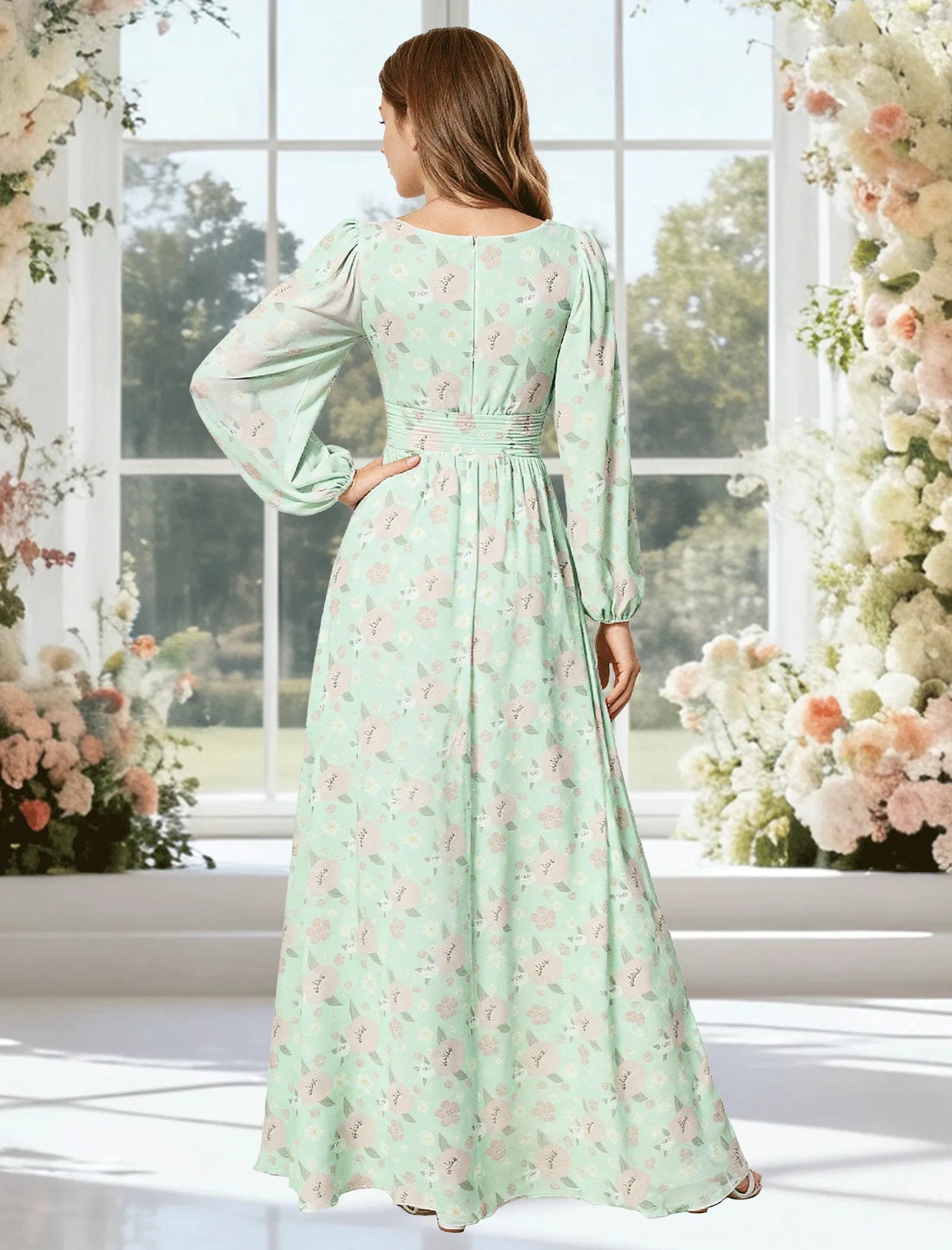 Bloom Grace Girls Long Sleeve Floral Gown