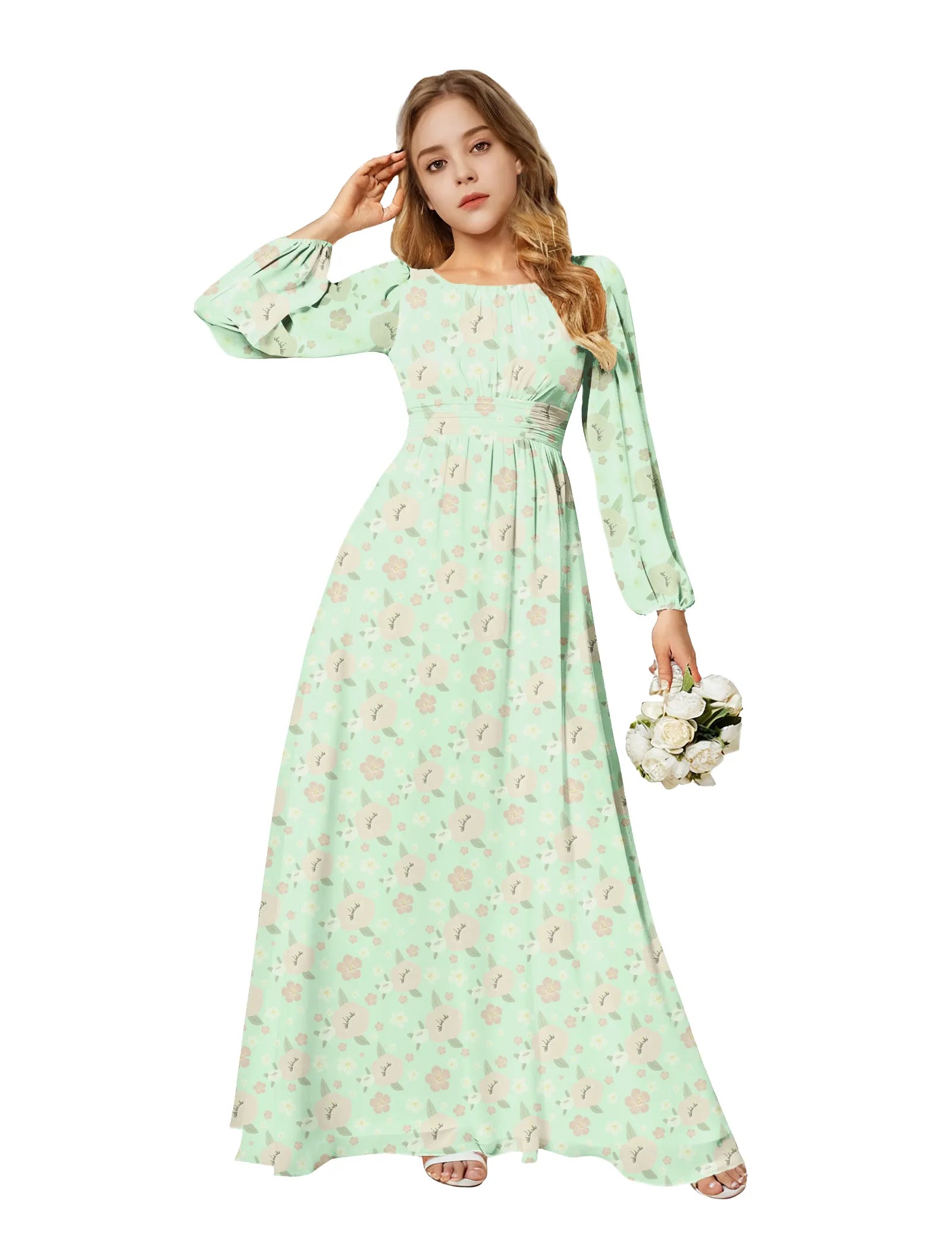 Bloom Grace Girls Long Sleeve Floral Gown