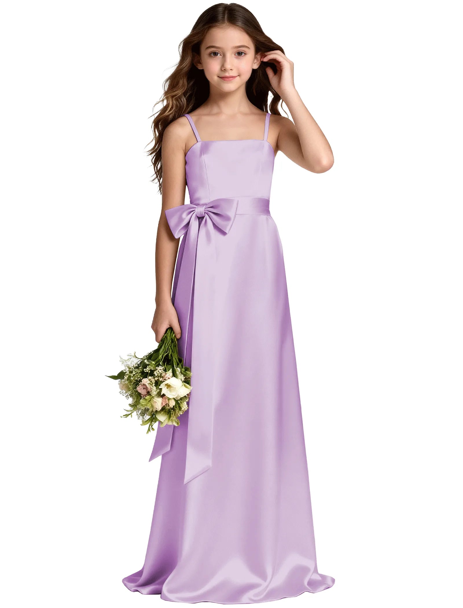 Girls Satin Spaghetti Strap Flower Girl Dress