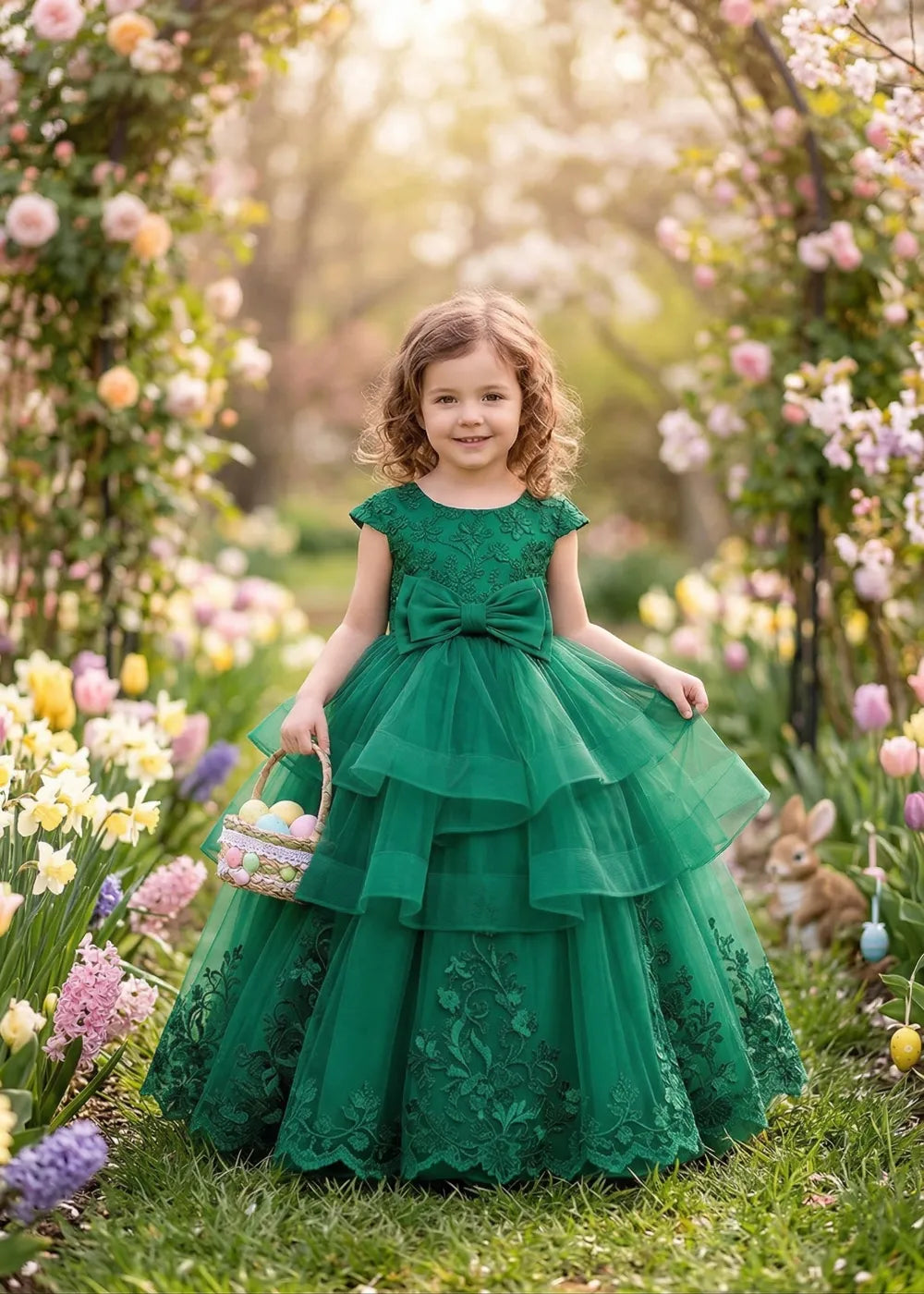 Princess Ruffle Tulle Maxi Dress with Bow Waist
