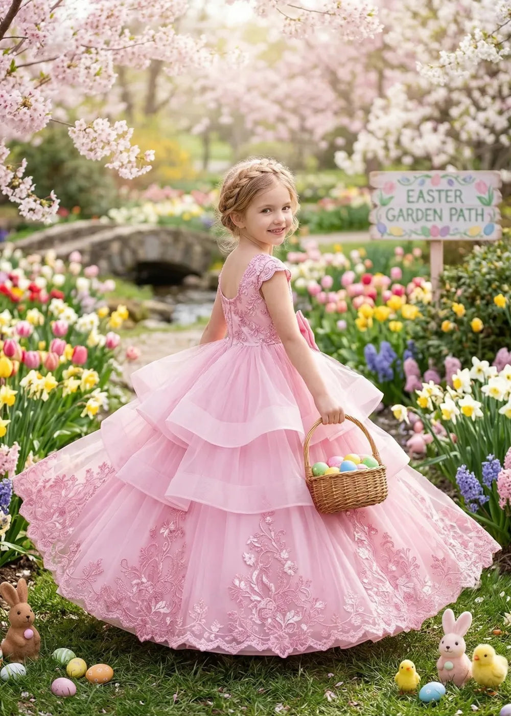 Princess Ruffle Tulle Maxi Dress with Bow Waist