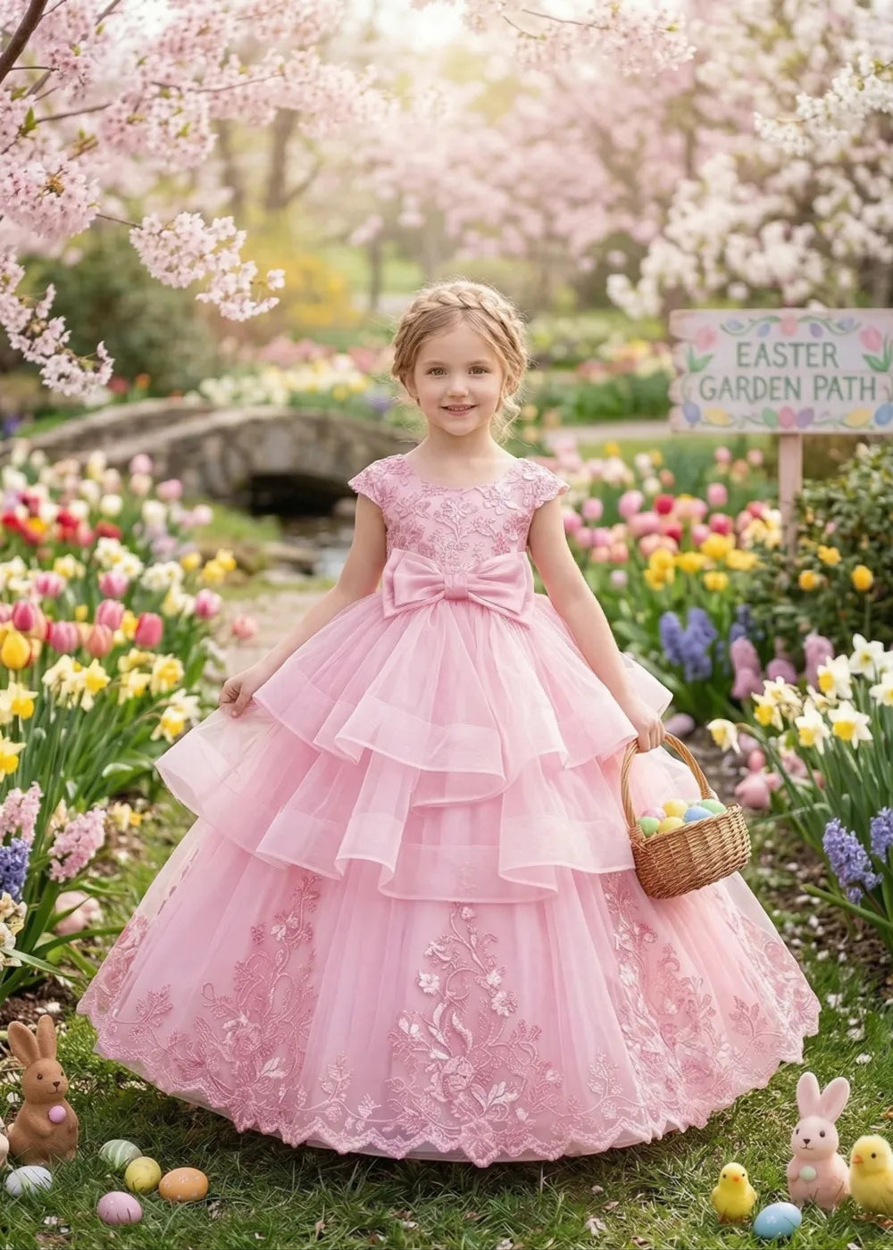 Princess Ruffle Tulle Maxi Dress with Bow Waist