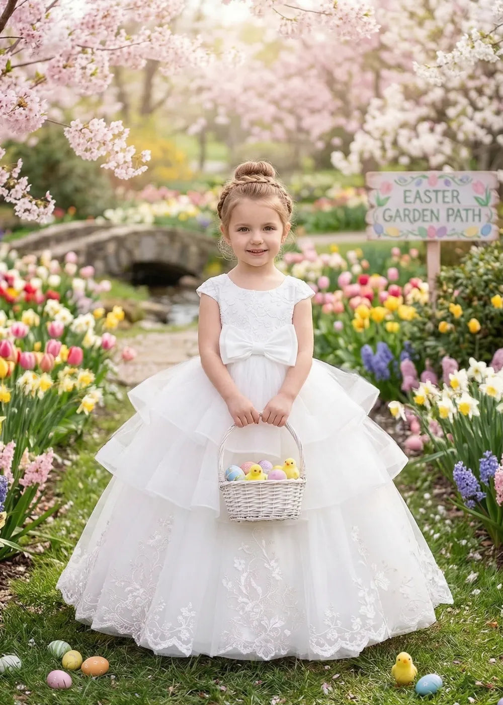 Princess Ruffle Tulle Maxi Dress with Bow Waist