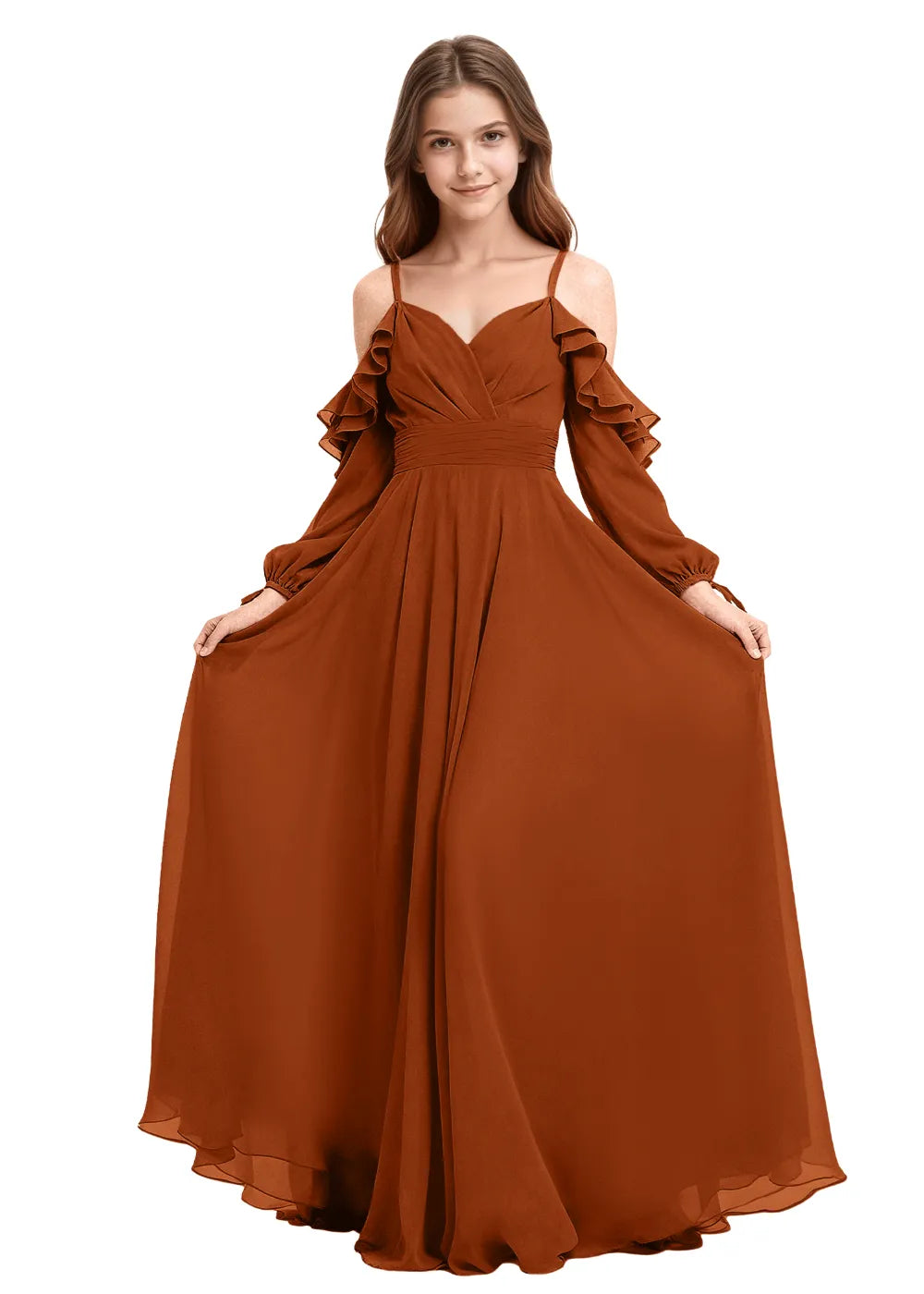 Elegant Ruffle Sleeve Chiffon Junior Bridesmaid Dress