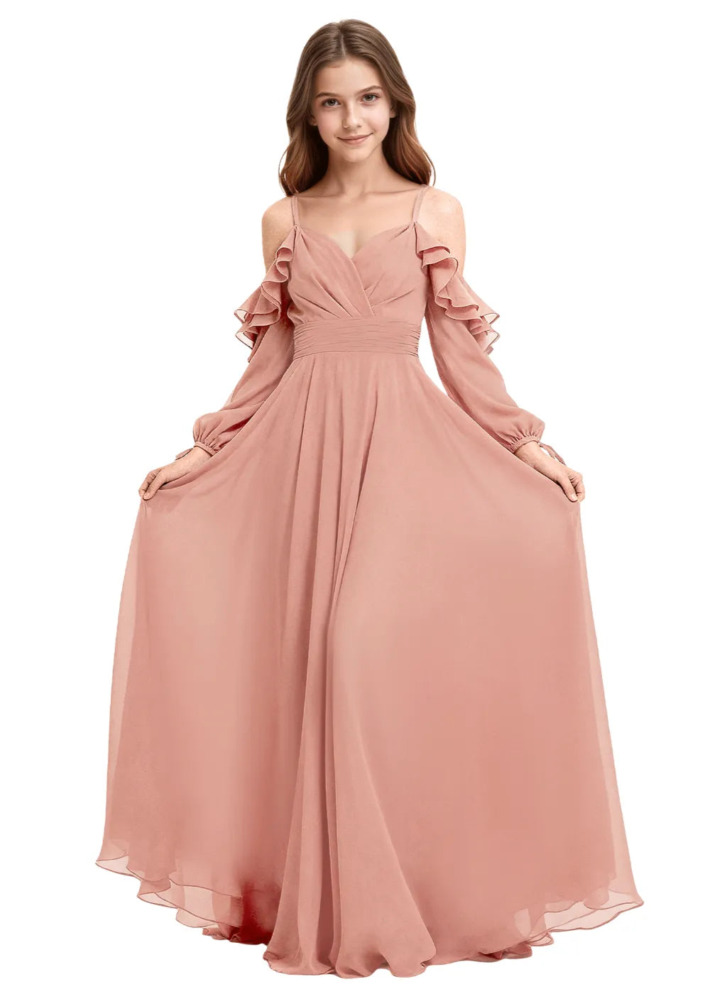 Elegant Ruffle Sleeve Chiffon Junior Bridesmaid Dress