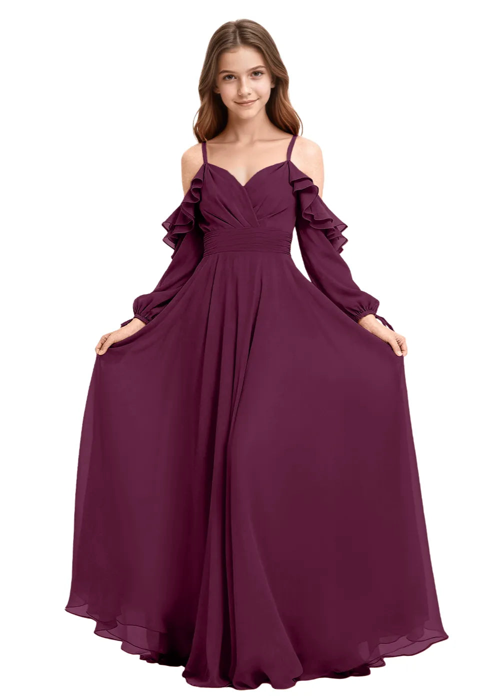 Elegant Ruffle Sleeve Chiffon Junior Bridesmaid Dress