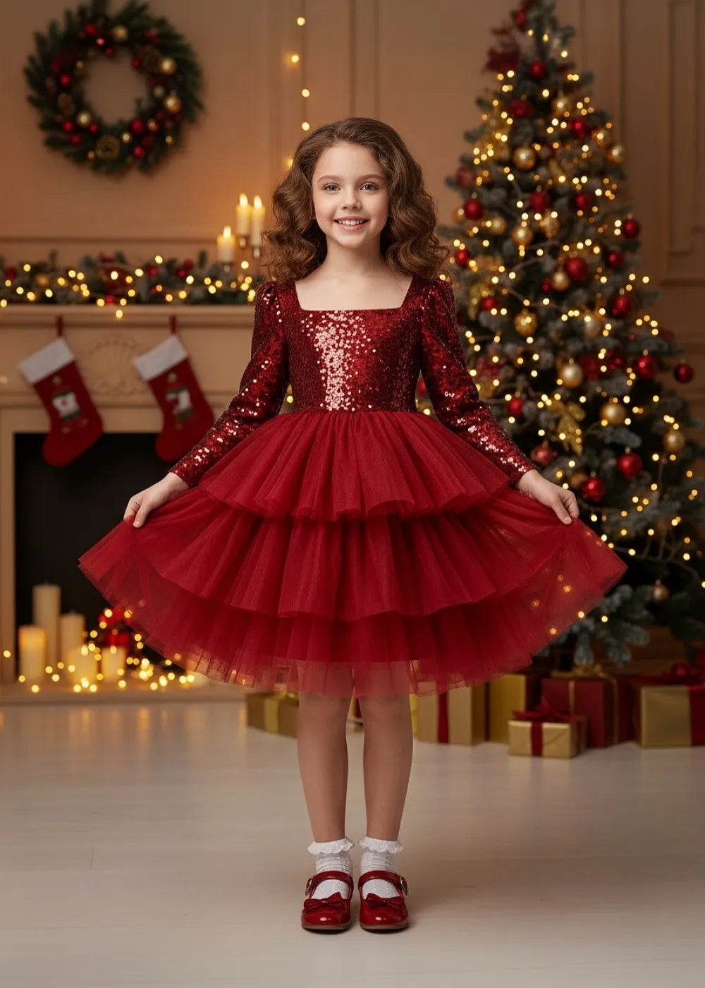 Red Girls Party Dress with Bow