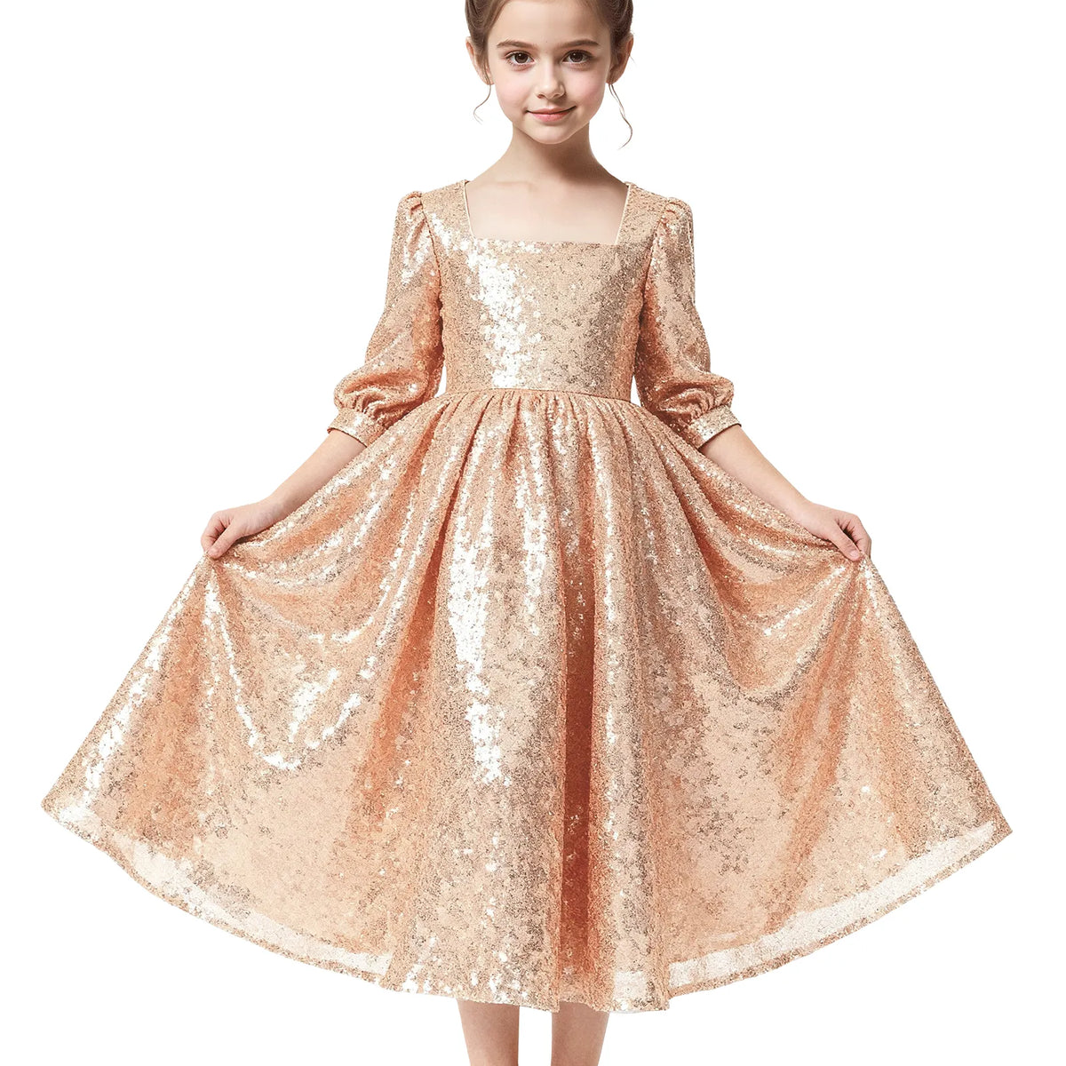 Rose Gold Sequin Flower Girl Dress for Weddings & Parties