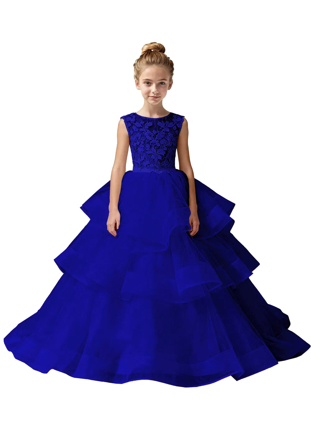 Girls Lace Bodice Tiered Tulle Ball Gown