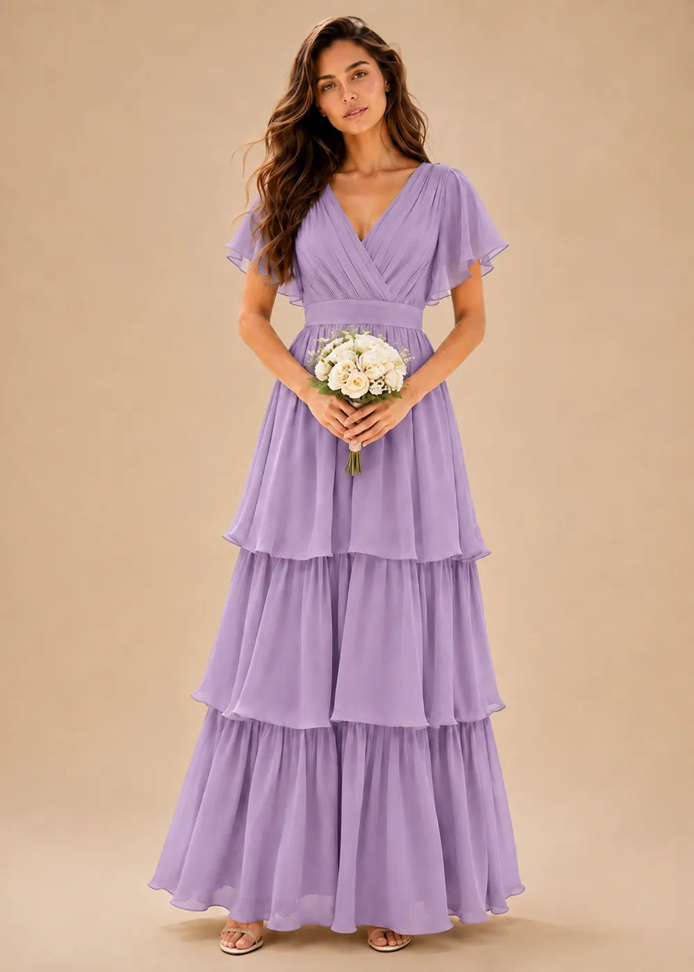 Aura Lace-Up Back Chiffon Wedding Guest Dress