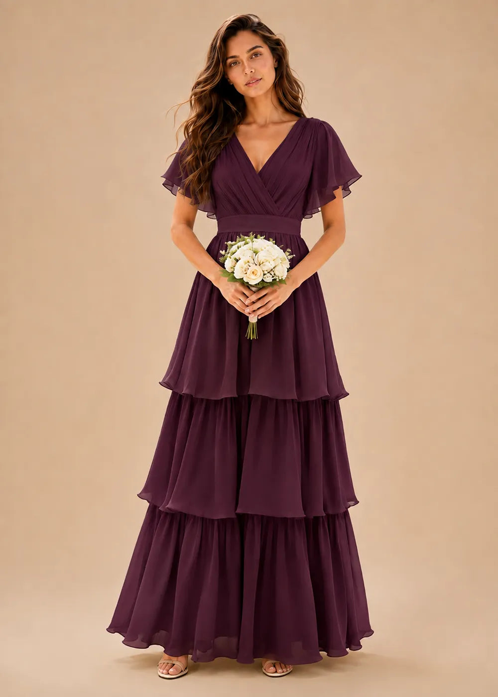 Aura Lace-Up Back Chiffon Wedding Guest Dress