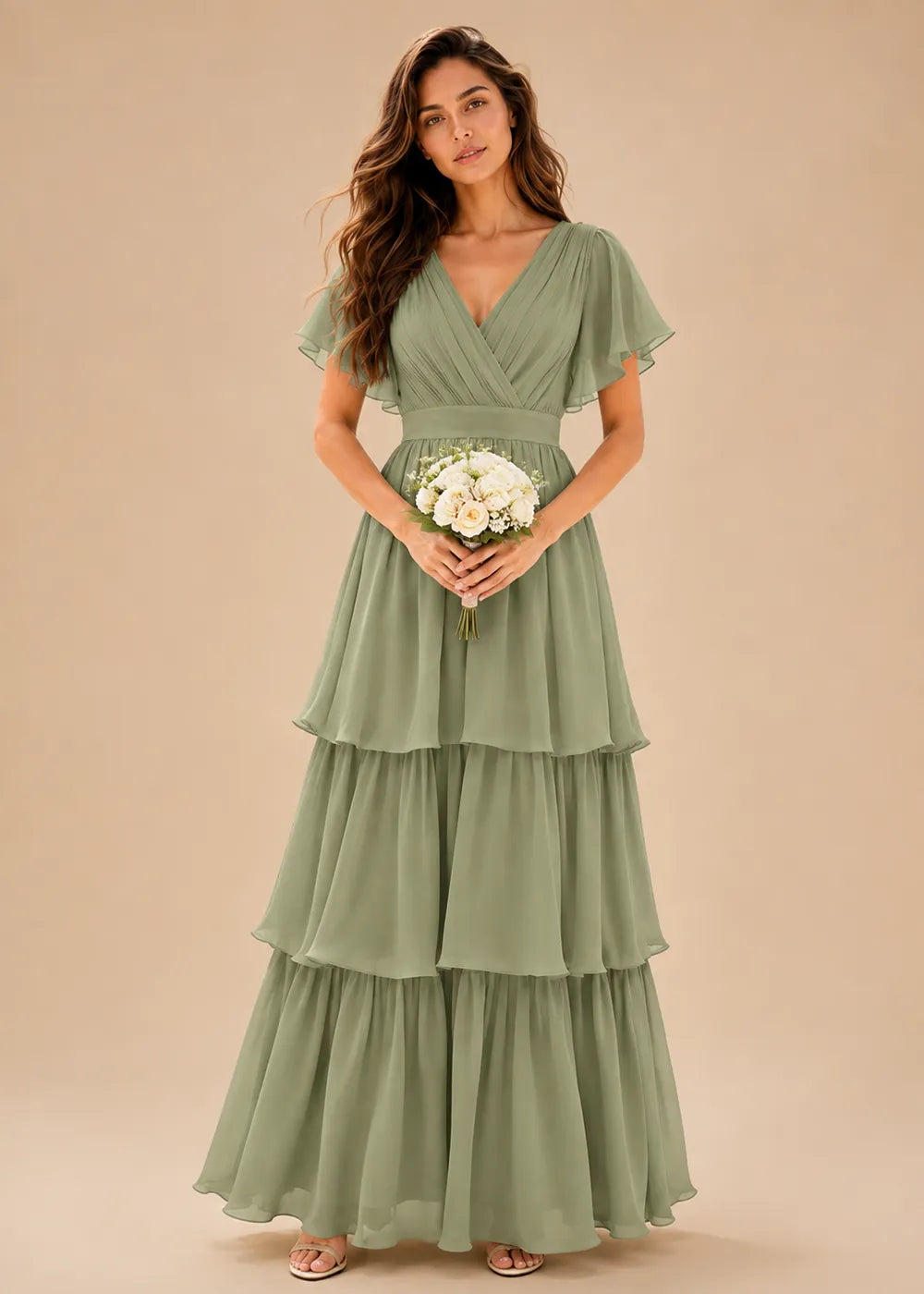 Aura Lace-Up Back Chiffon Wedding Guest Dress