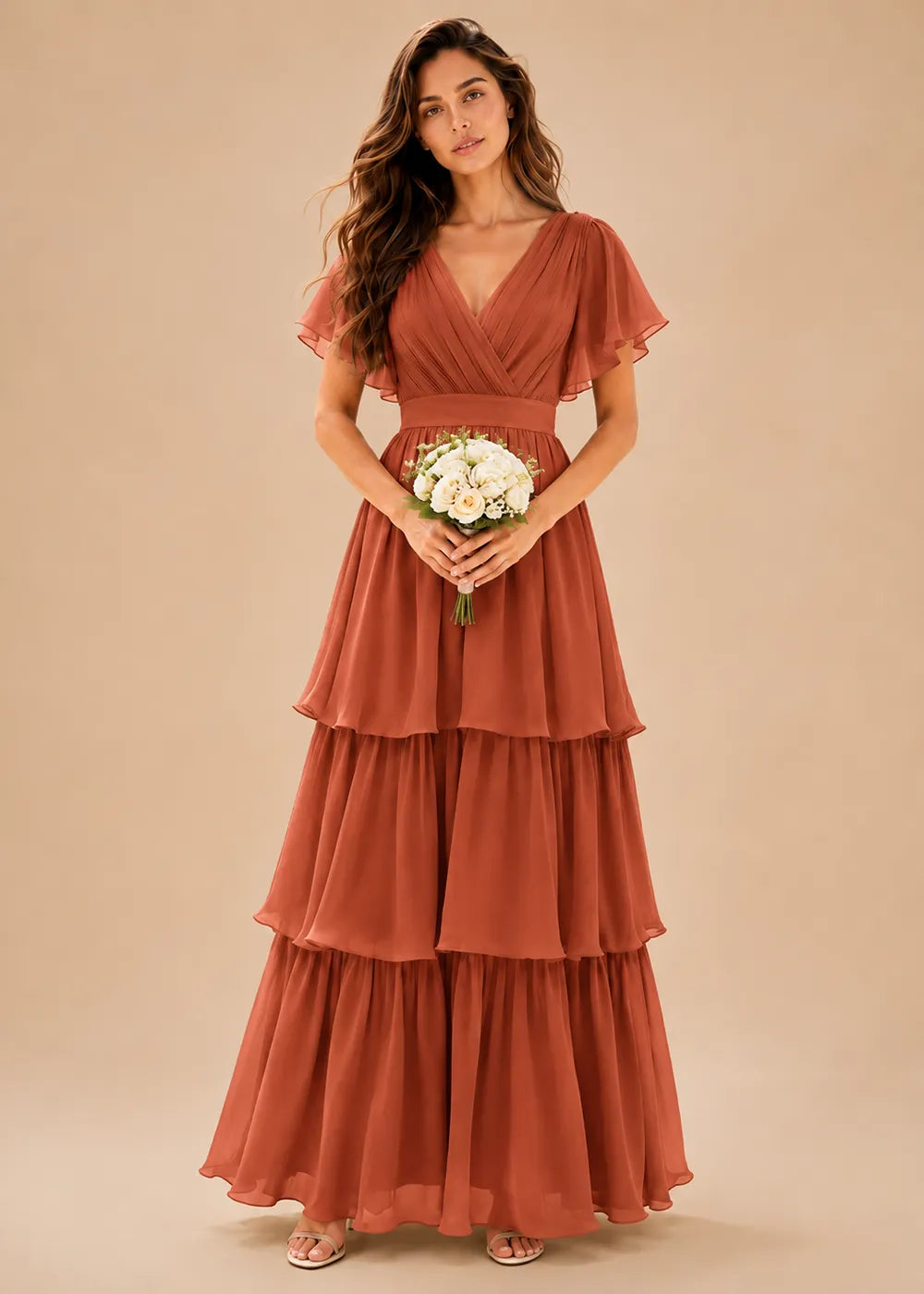 Aura Lace-Up Back Chiffon Wedding Guest Dress