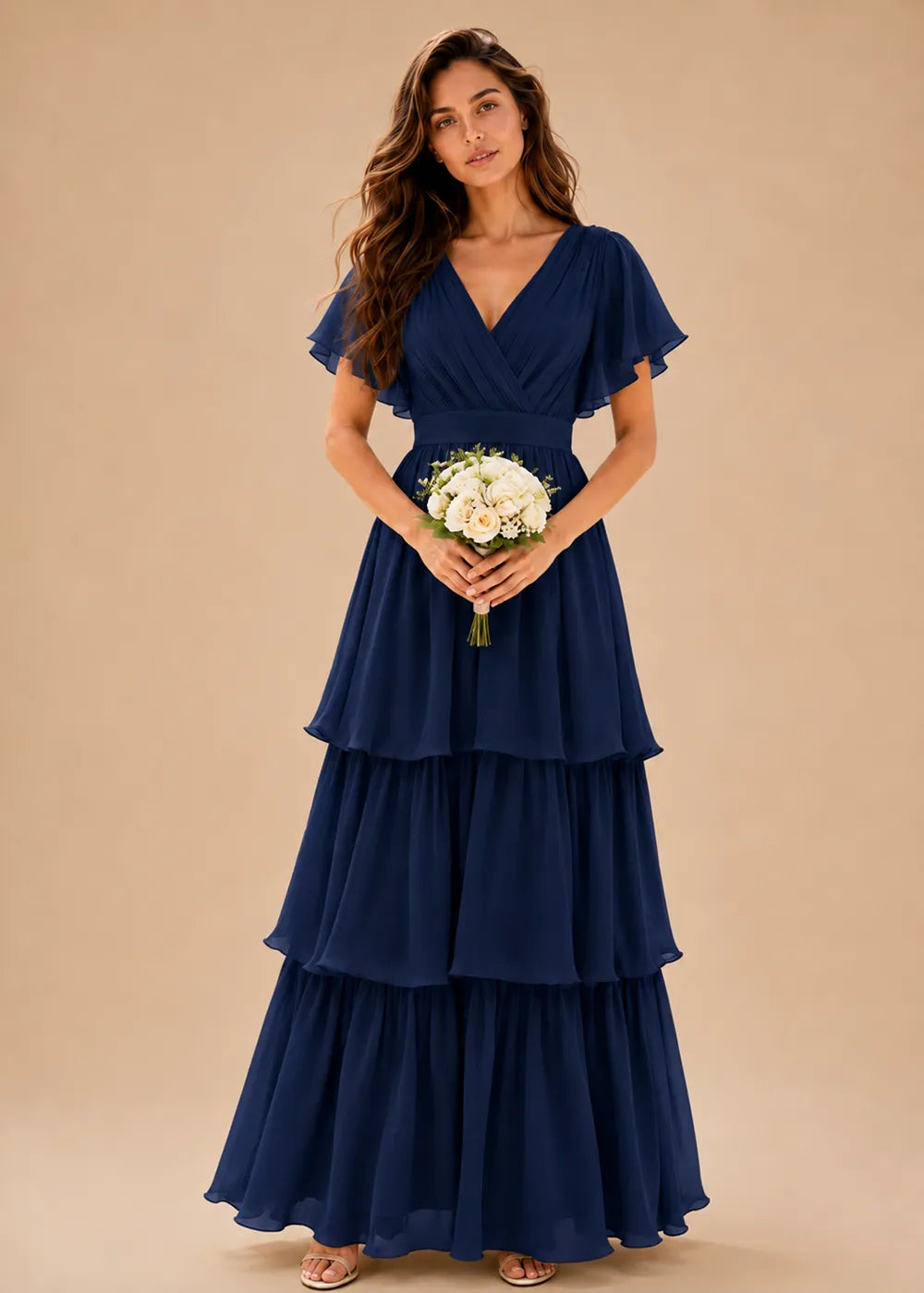 Aura Lace-Up Back Chiffon Wedding Guest Dress