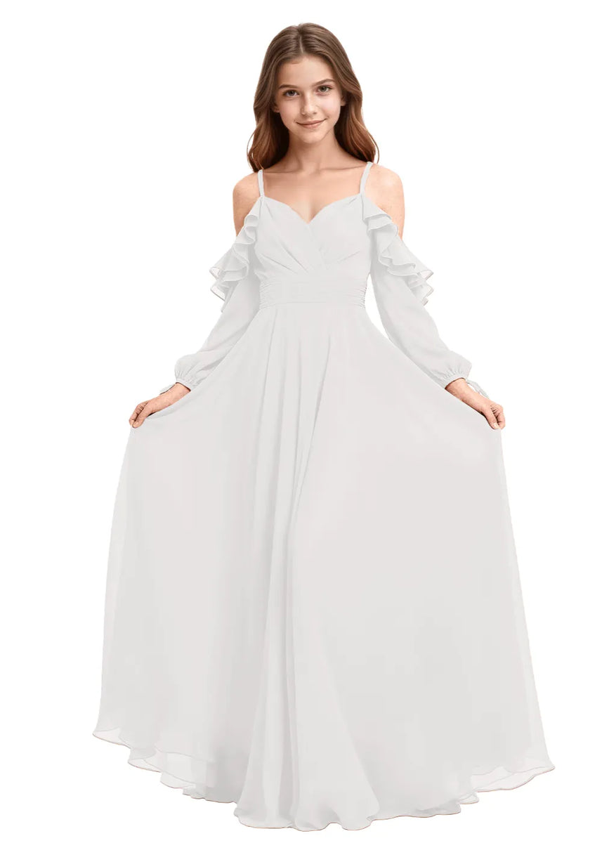 Elegant Cold Shoulder Chiffon Maxi Dress for Girls Junior Bridesmaid