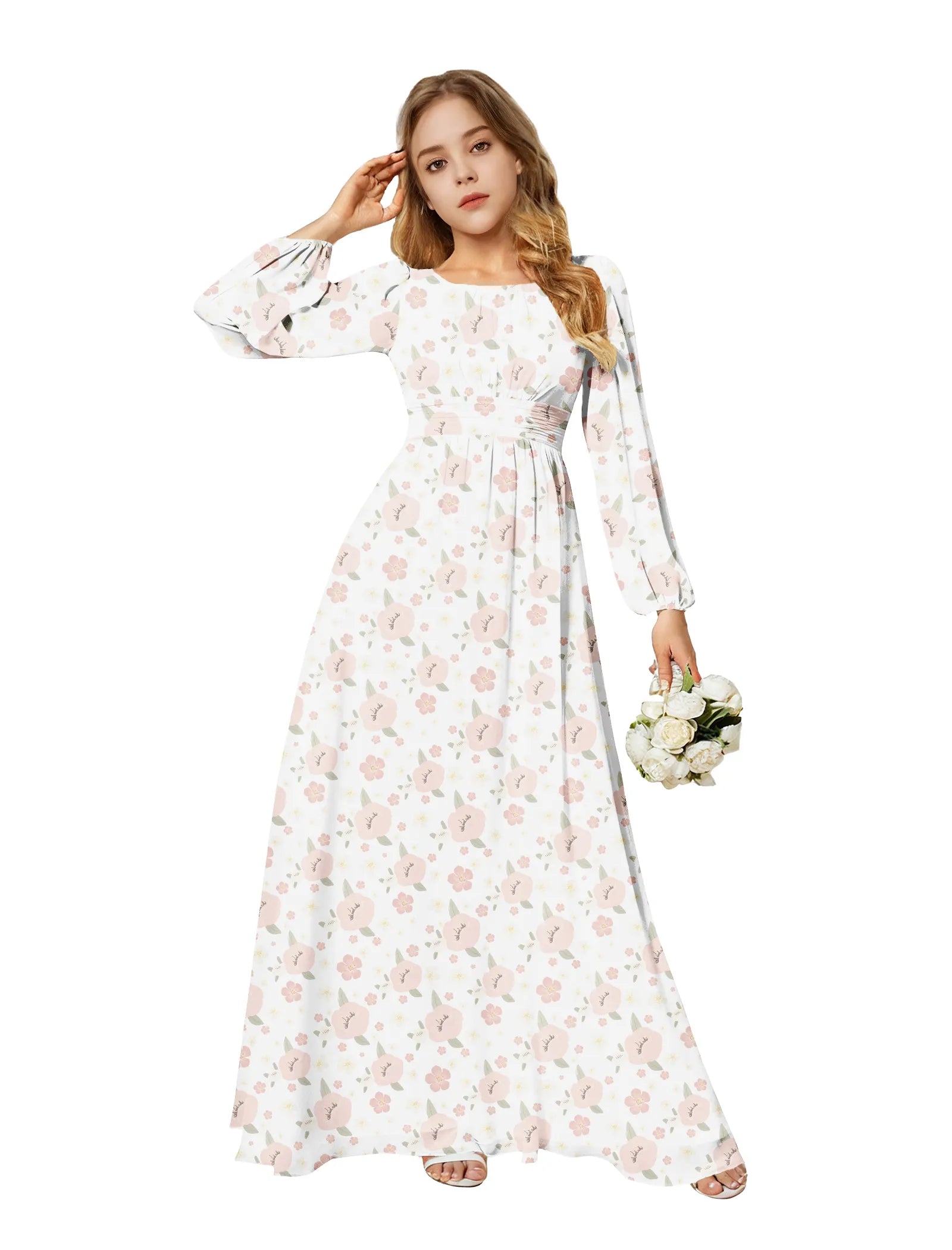 Bloom Grace Girls Long Sleeve Floral Gown