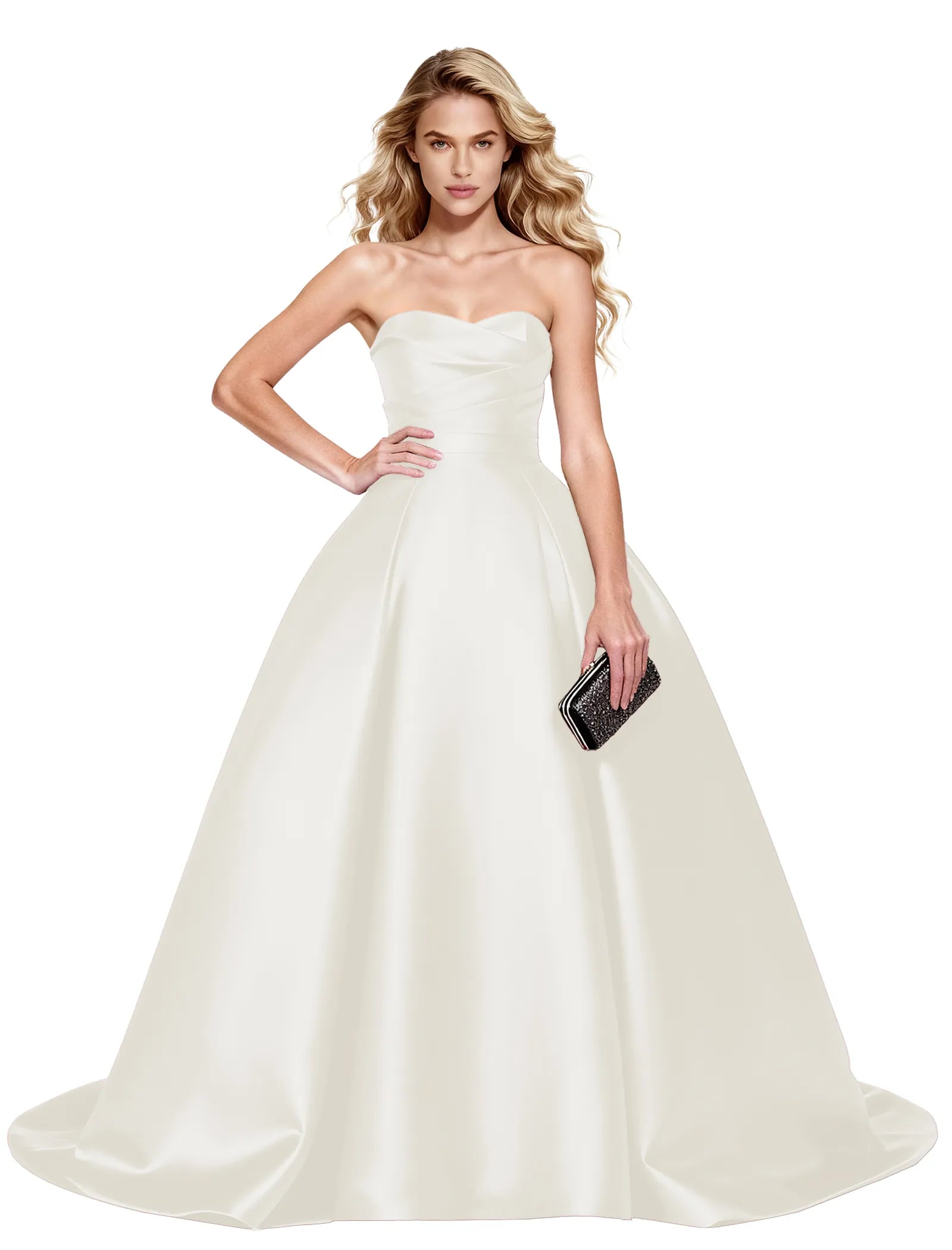 Strapless Satin Ball Gown with Corset Back