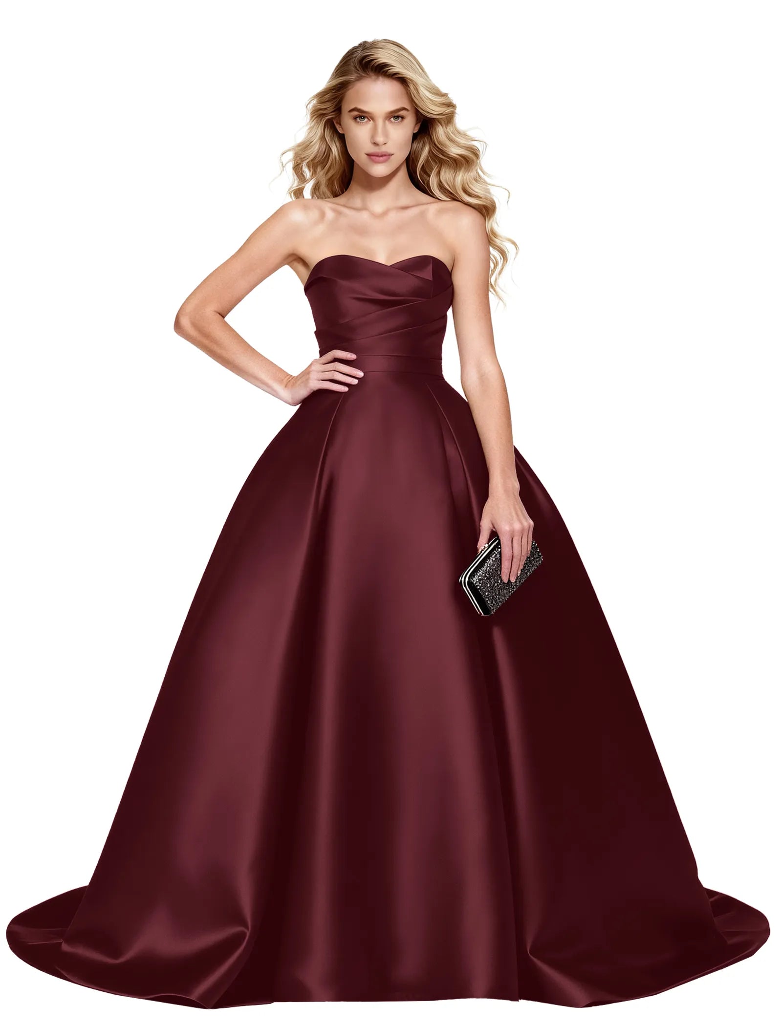Strapless Satin Ball Gown with Corset Back
