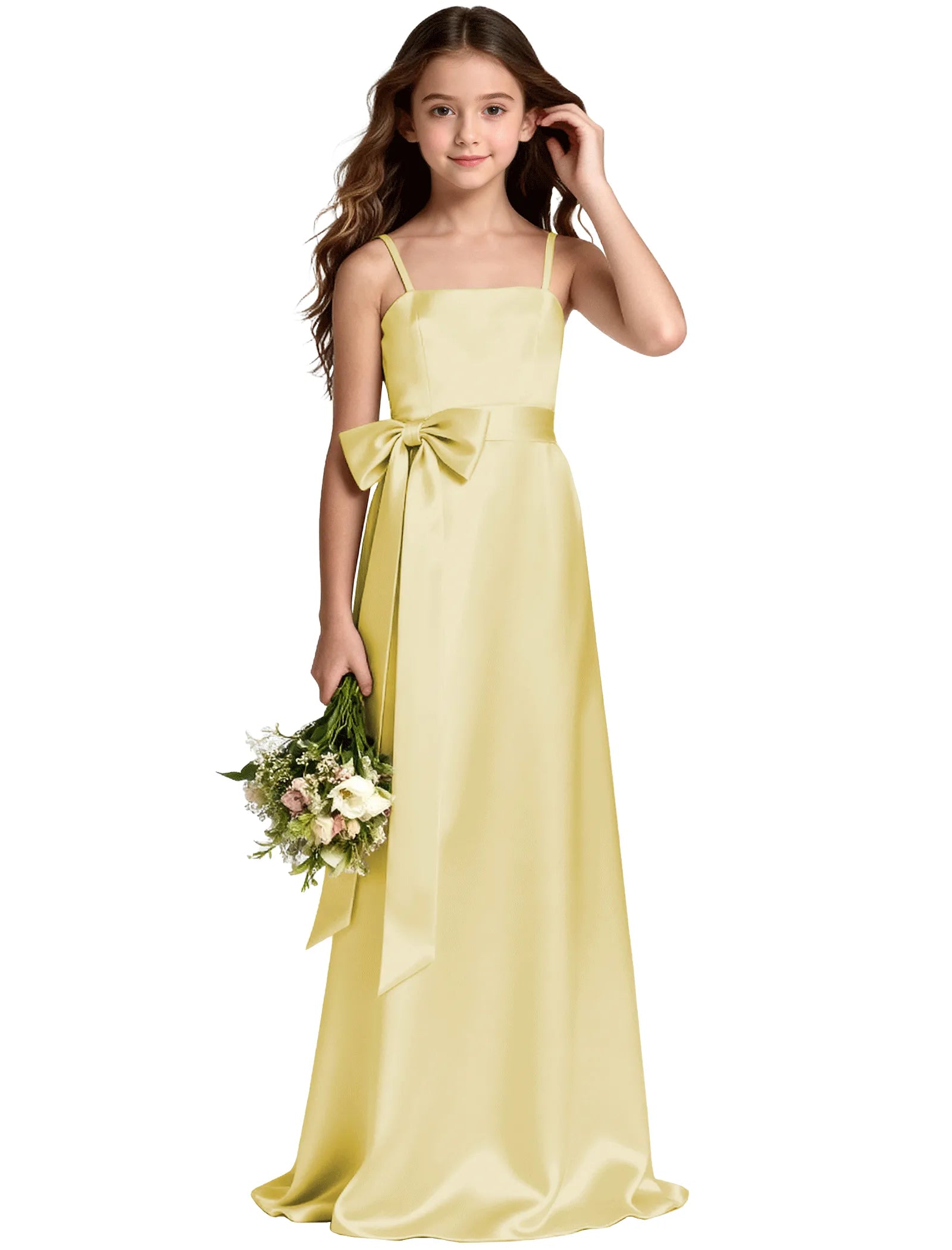 Girls Satin Spaghetti Strap Flower Girl Dress