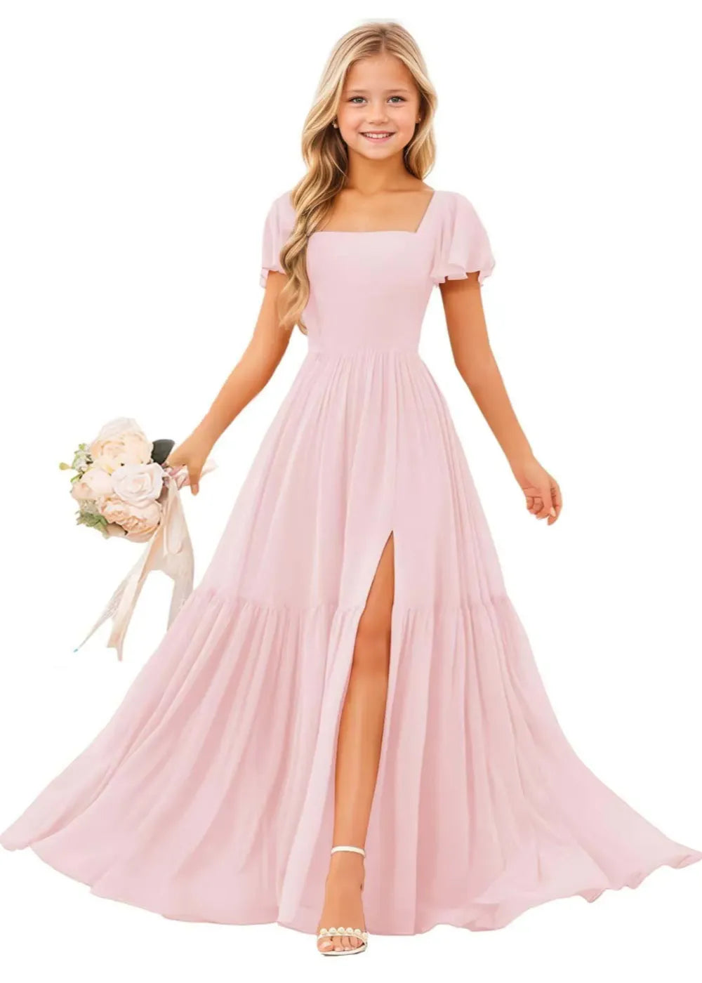 Short Sleeve Chiffon Maxi Dress for Flower Girls