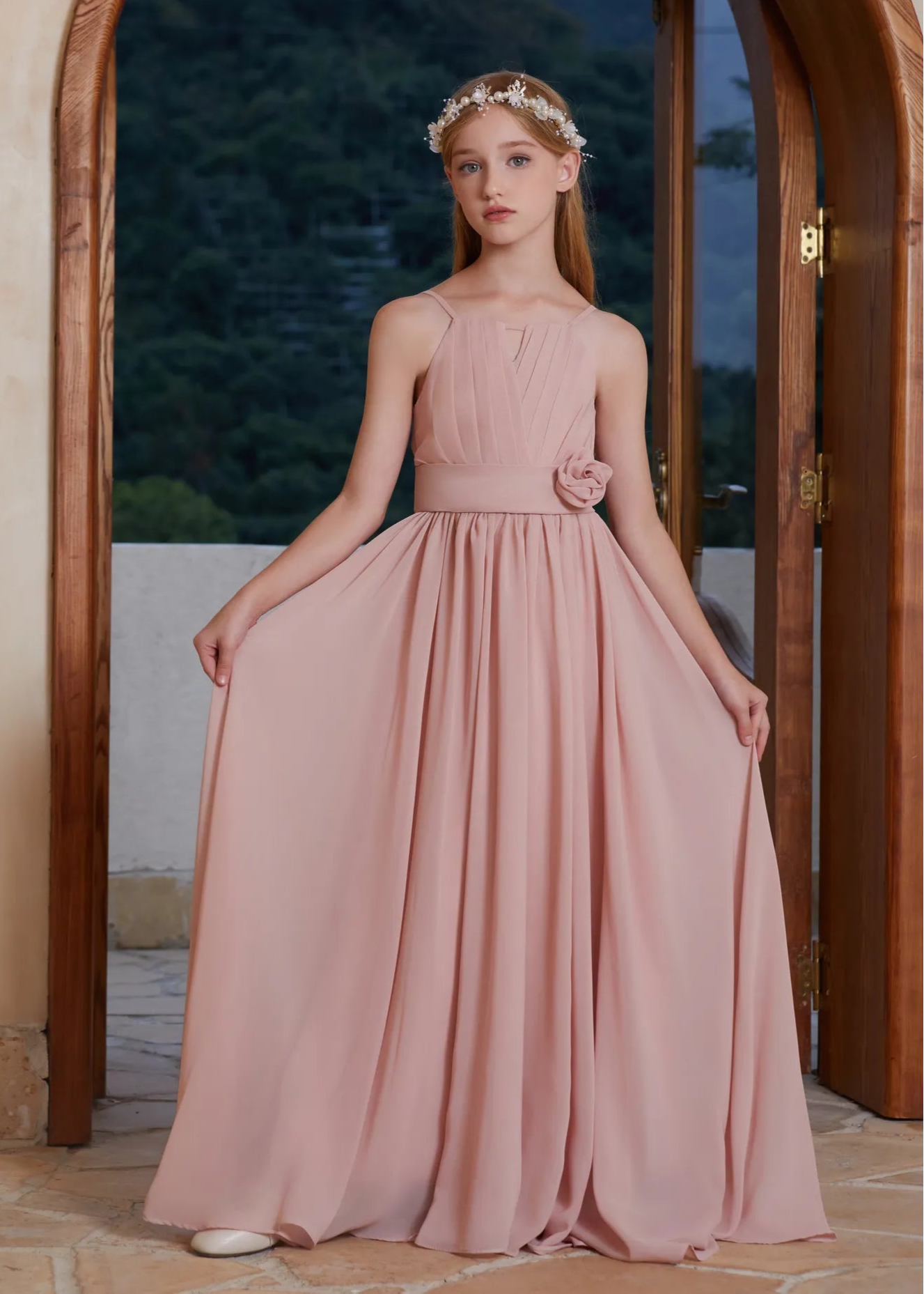 Bohemian Chiffon Junior Bridesmaid Maxi Dress
