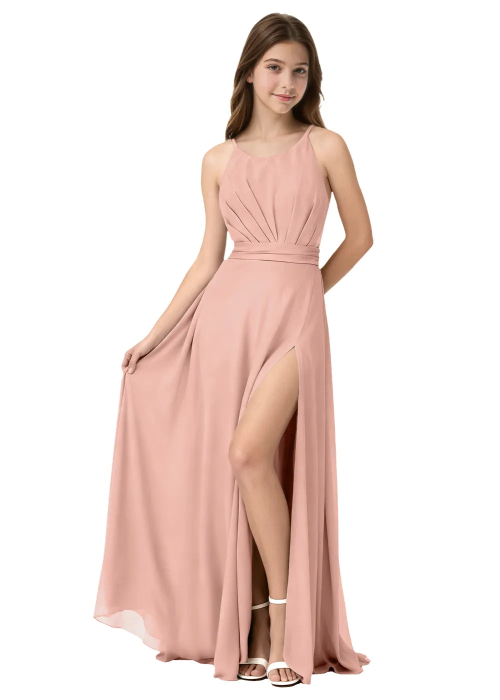 Pleated Halter High-Slit Maxi Gown