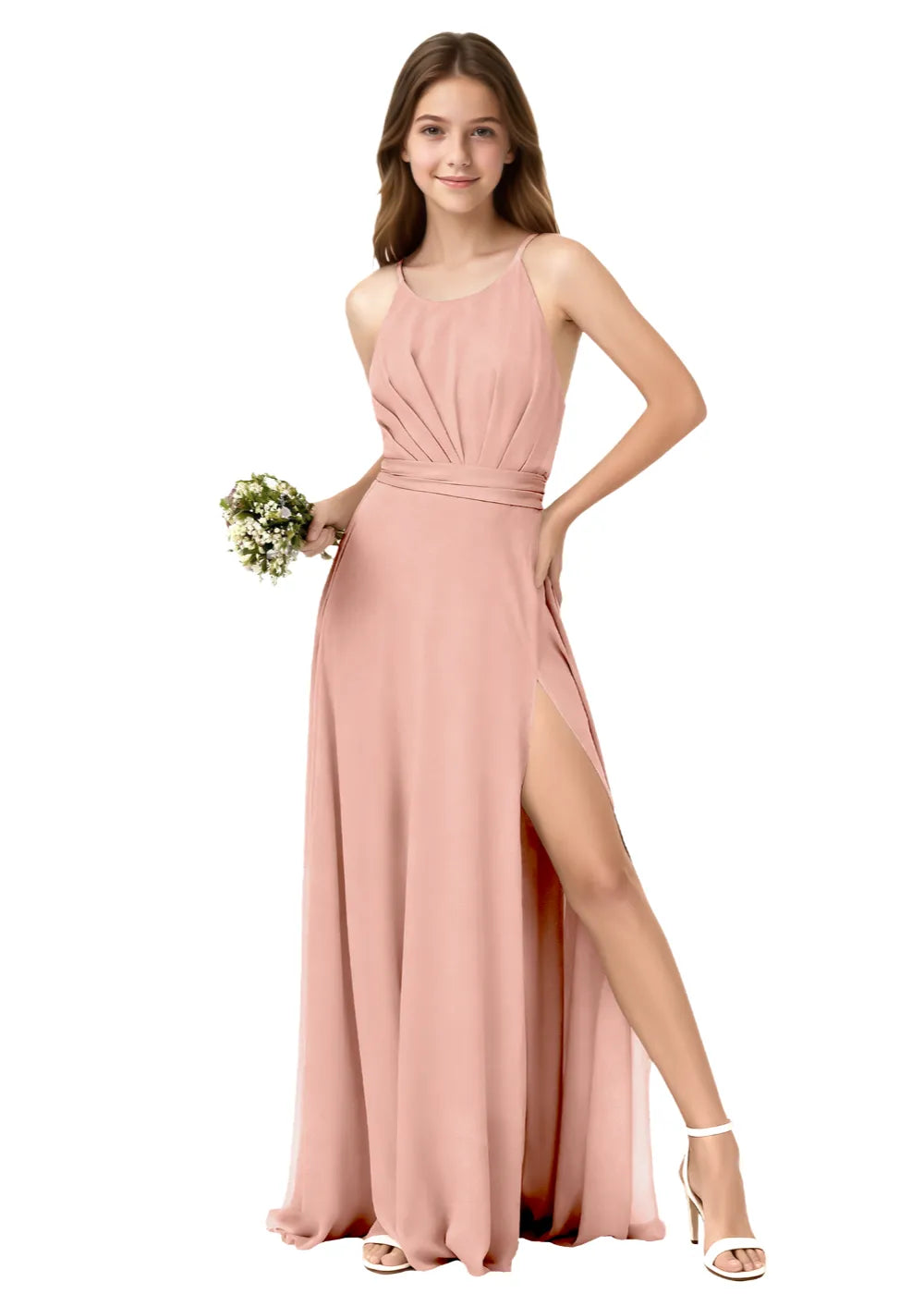 Pleated Halter High-Slit Maxi Gown