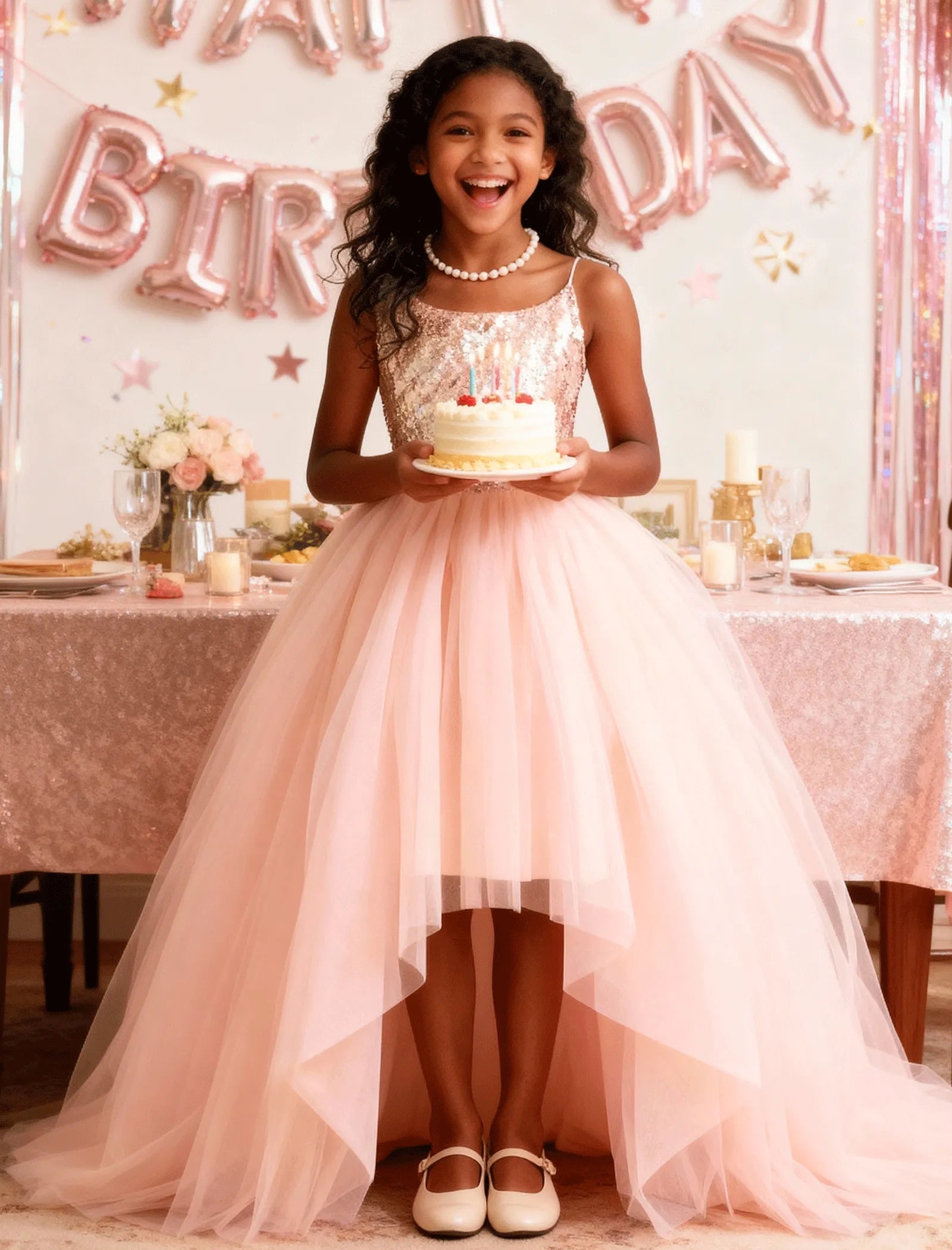 Girls Sequin Tulle Pageant Dress