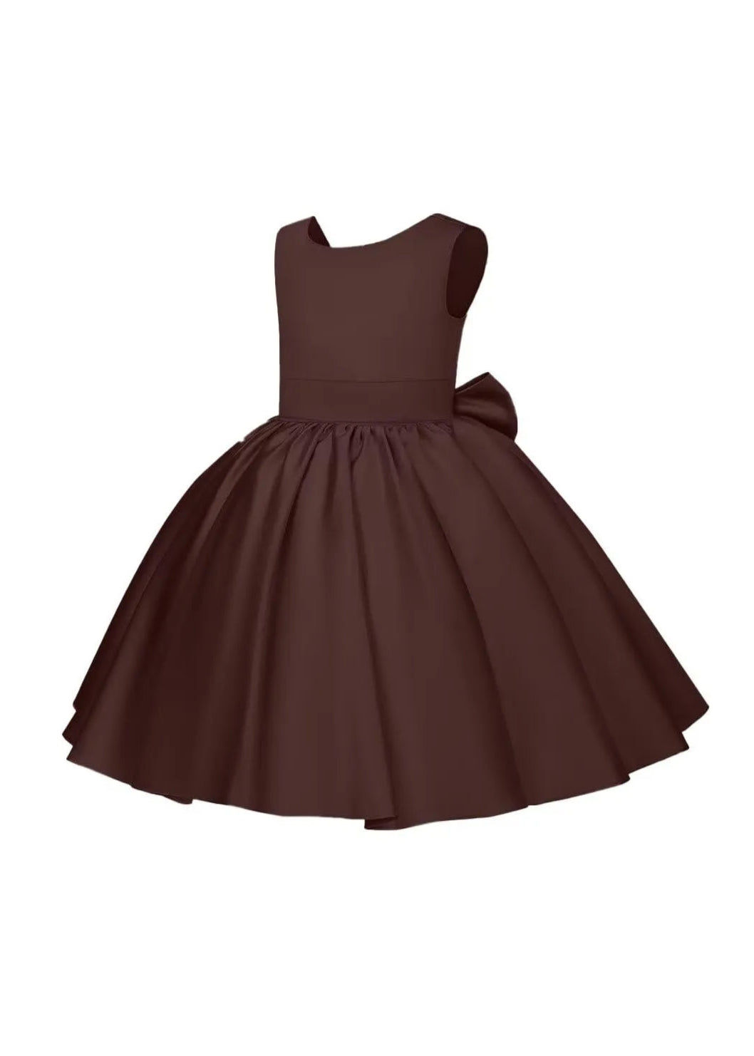 Pretty Bow V back Satin Flower Girl Dress– [Red]