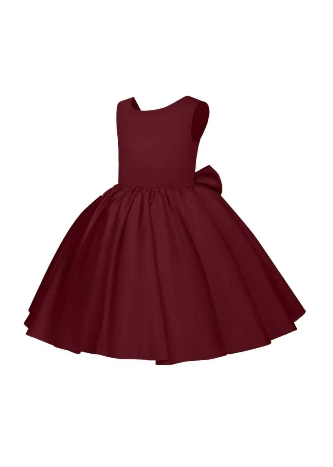 Pretty Bow V back Satin Flower Girl Dress– [Red]