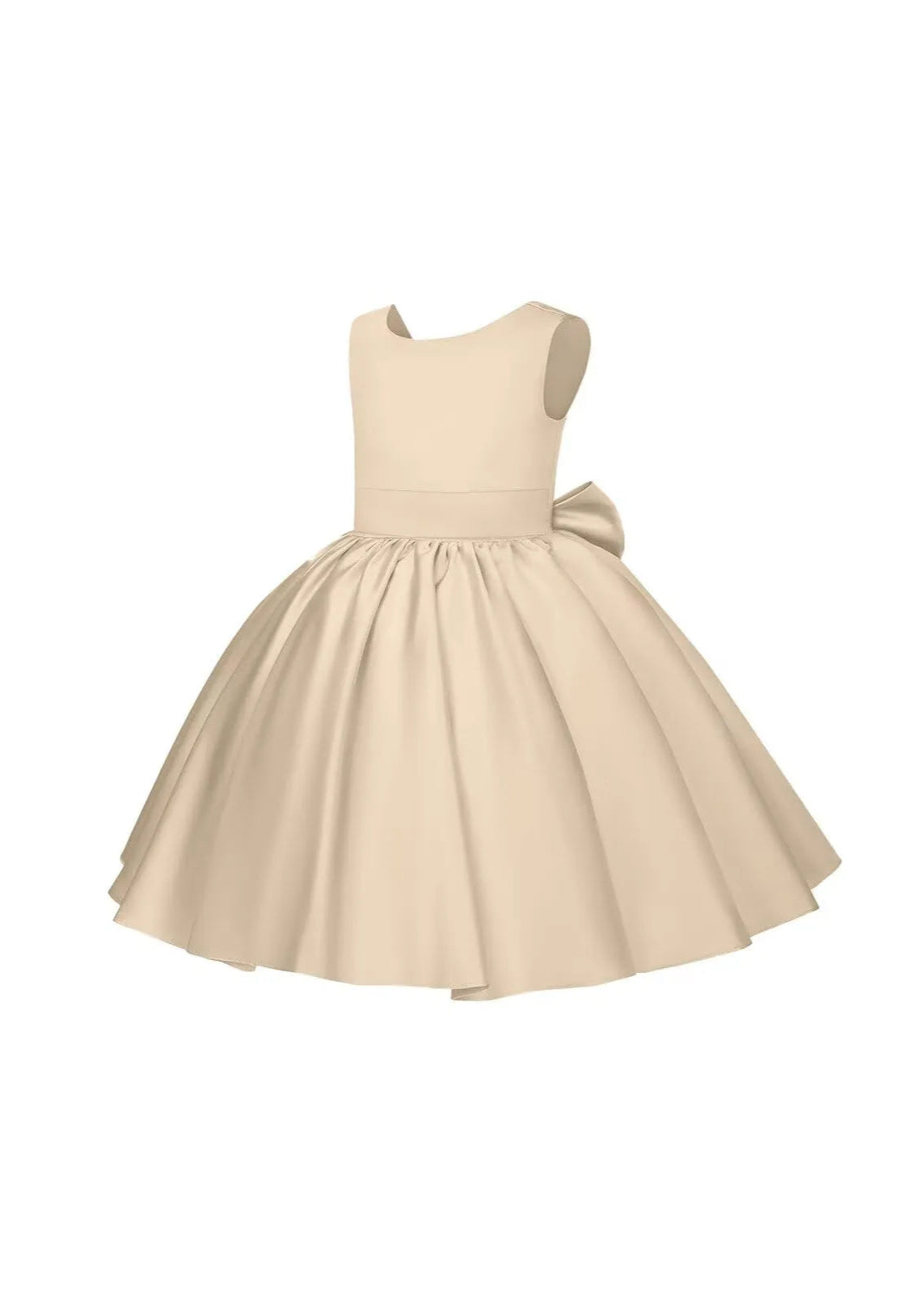 Pretty Bow V back Satin Flower Girl Dress– [Ivory]