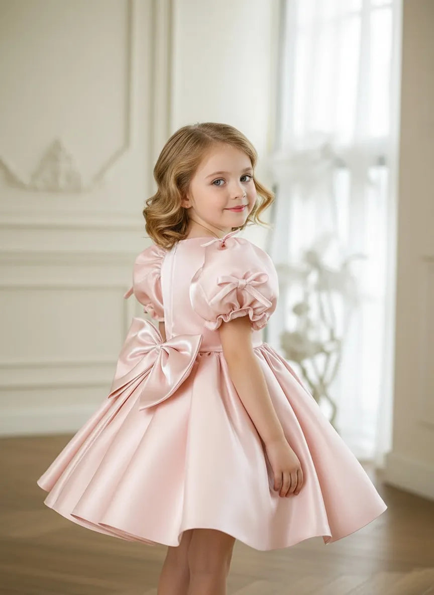 Satin Party Dress with Pearl Collar