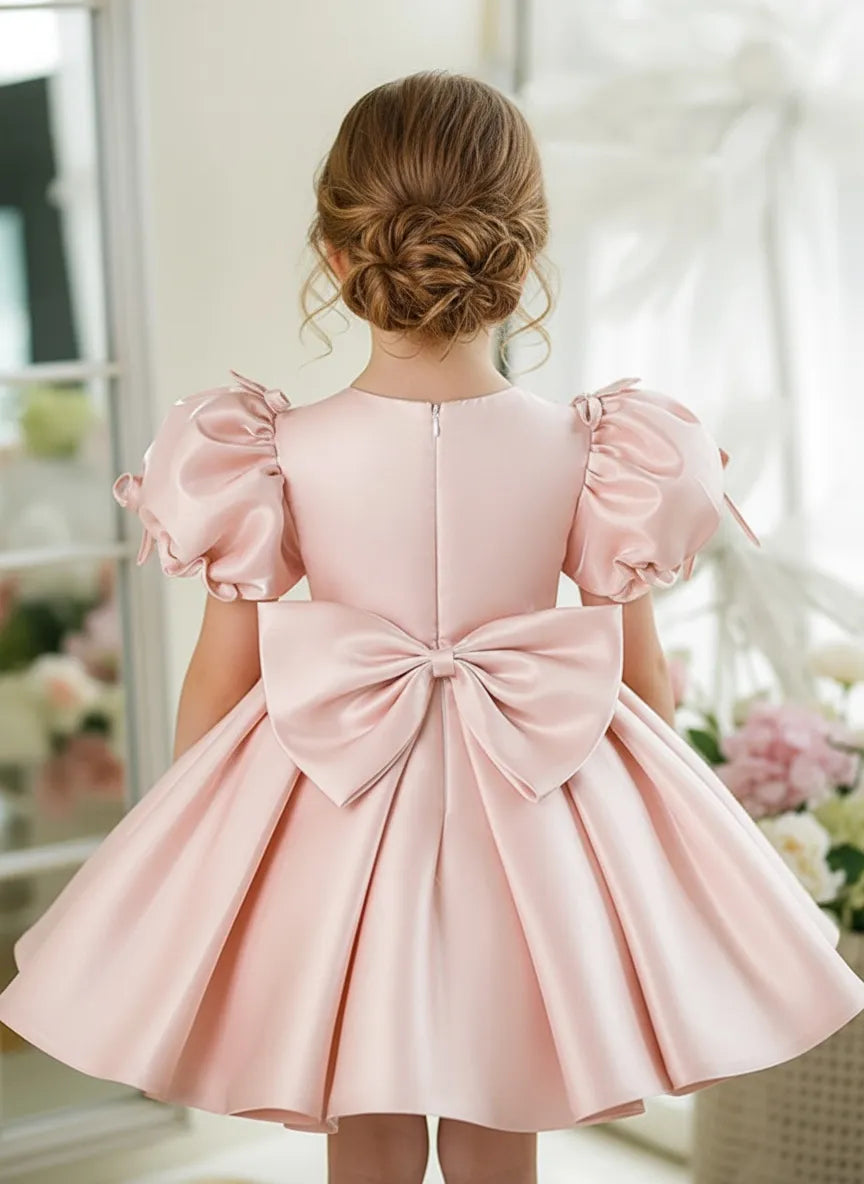 Satin Party Dress with Pearl Collar