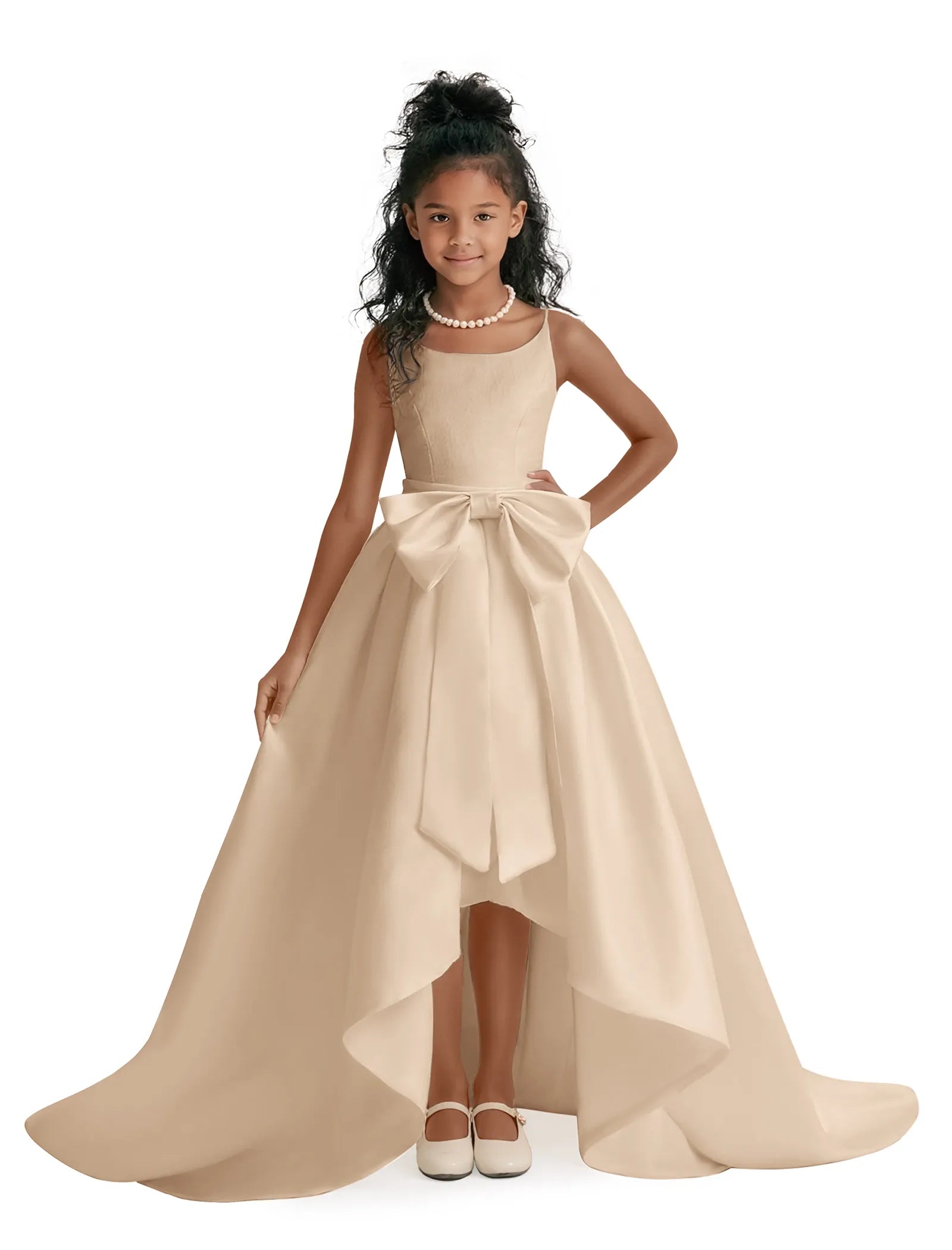 Elegant Bow High-Low Flower Girl Dress