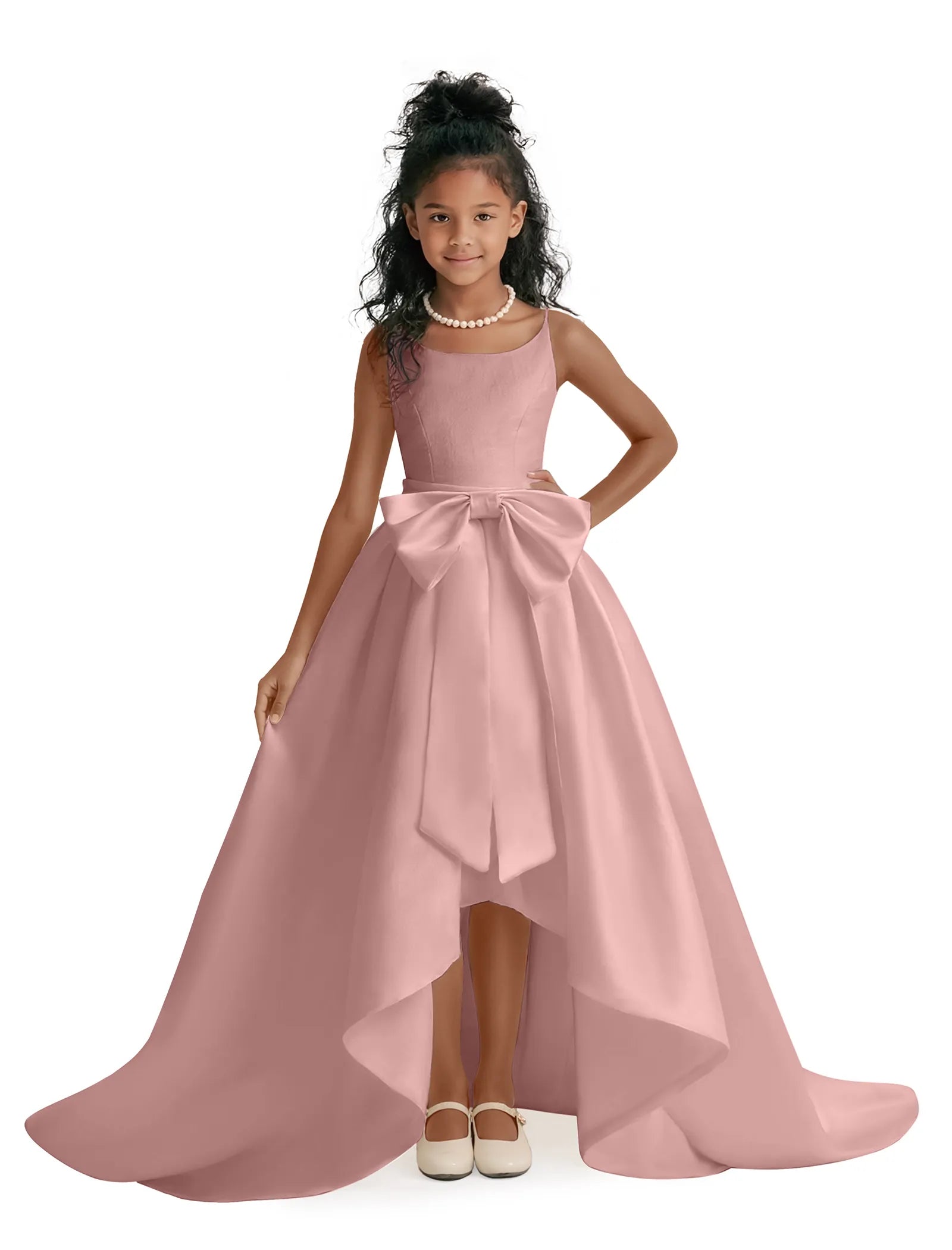 Elegant Bow High-Low Flower Girl Dress
