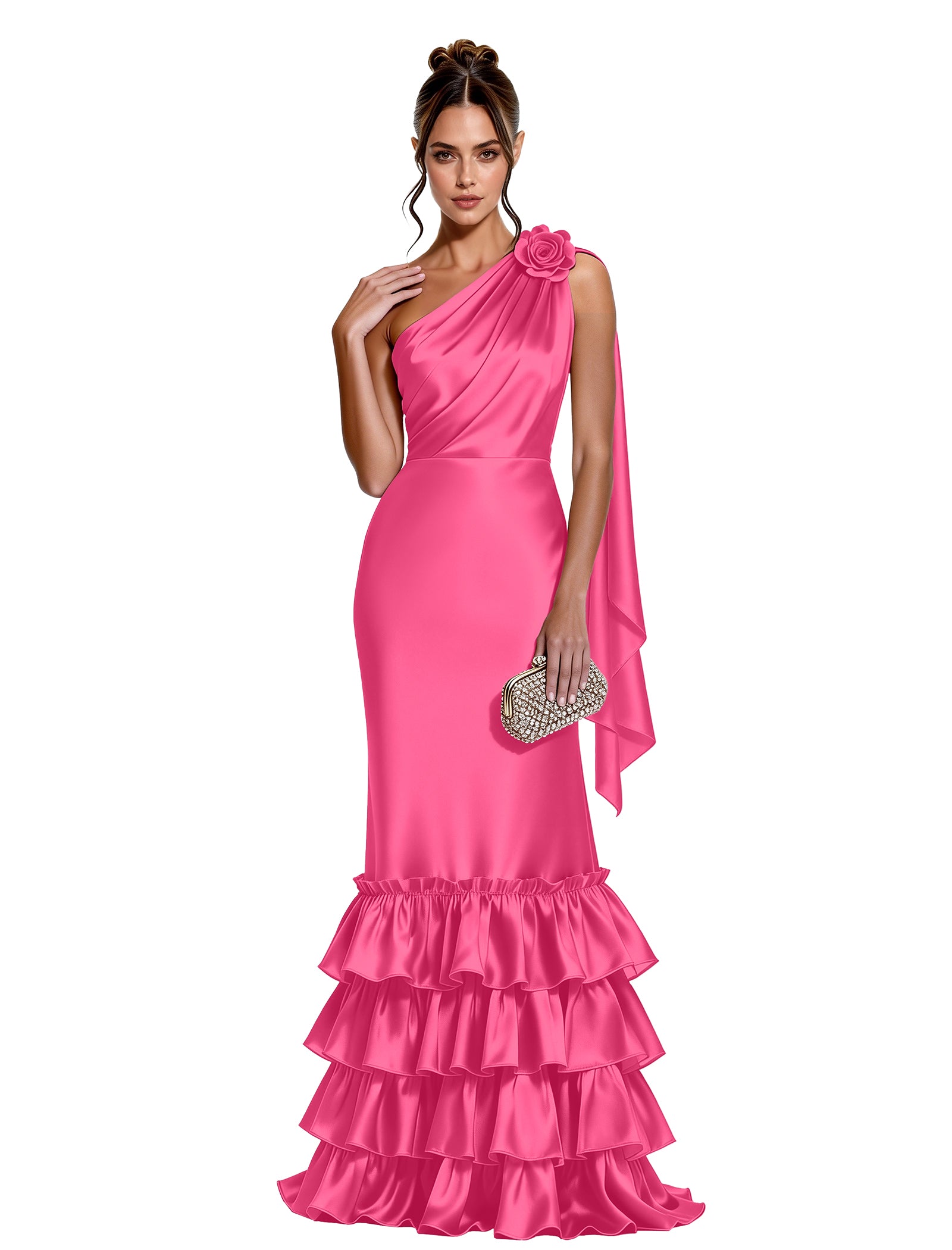 Asymmetric Formal Dress with Floral Accent