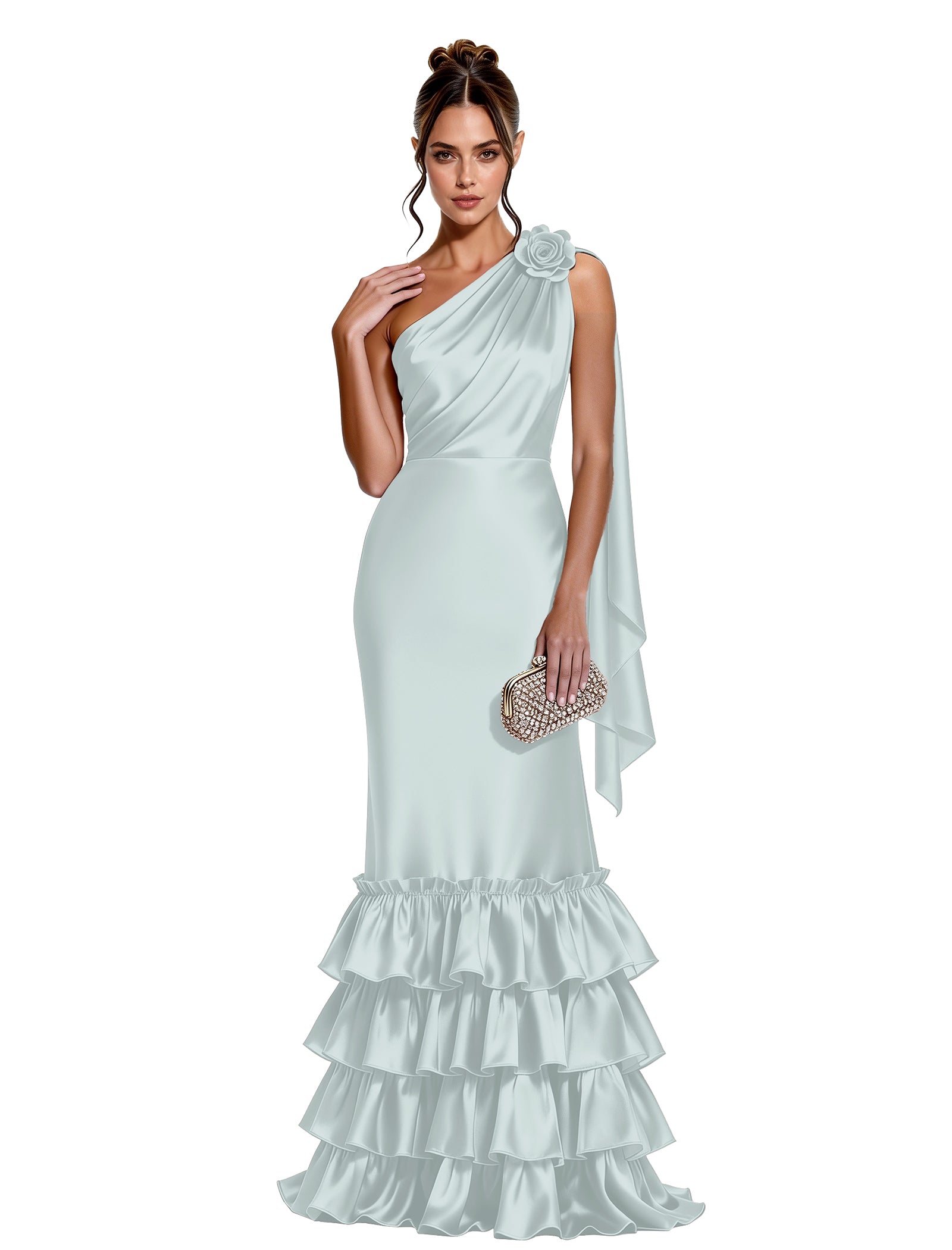 Asymmetric Formal Dress with Floral Accent