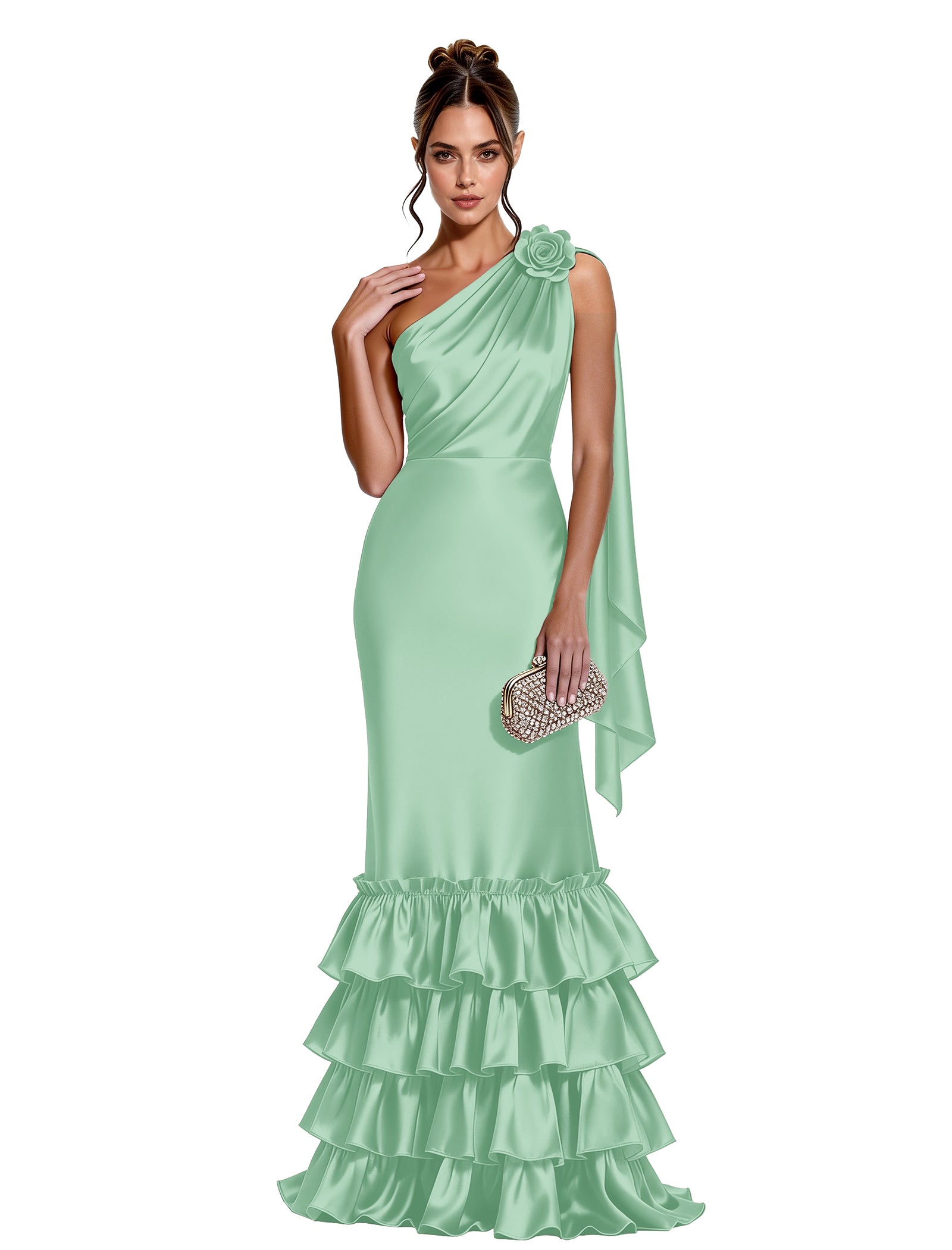 Asymmetric Formal Dress with Floral Accent