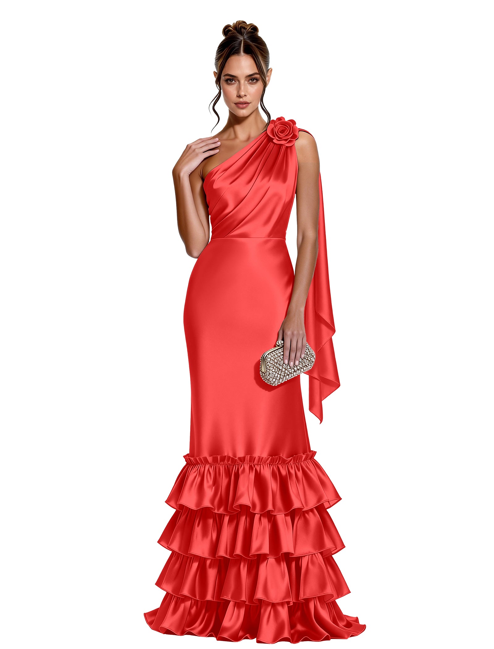 Asymmetric Formal Dress with Floral Accent