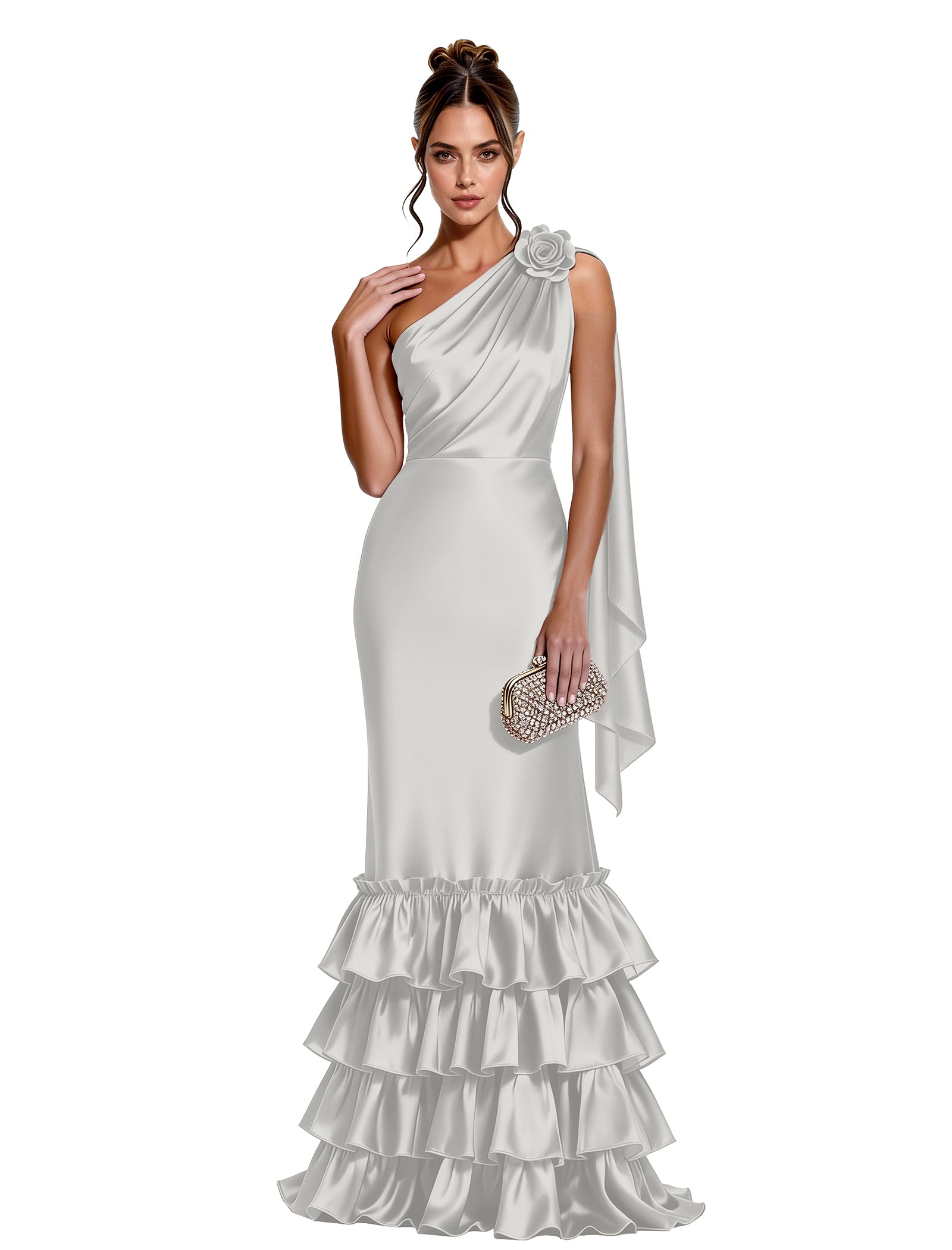 Asymmetric Formal Dress with Floral Accent