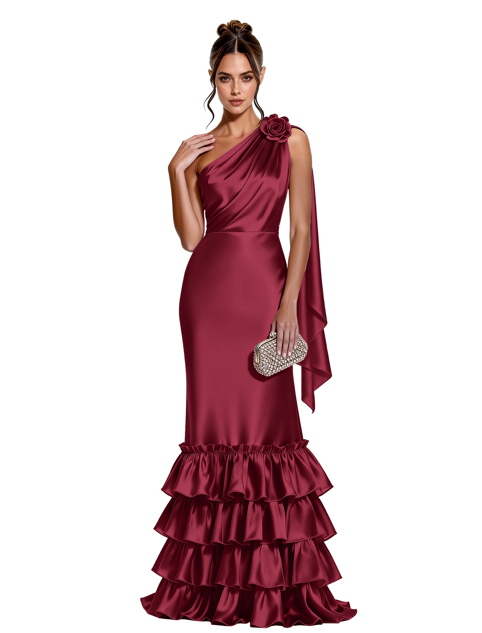 Asymmetric Formal Dress with Floral Accent